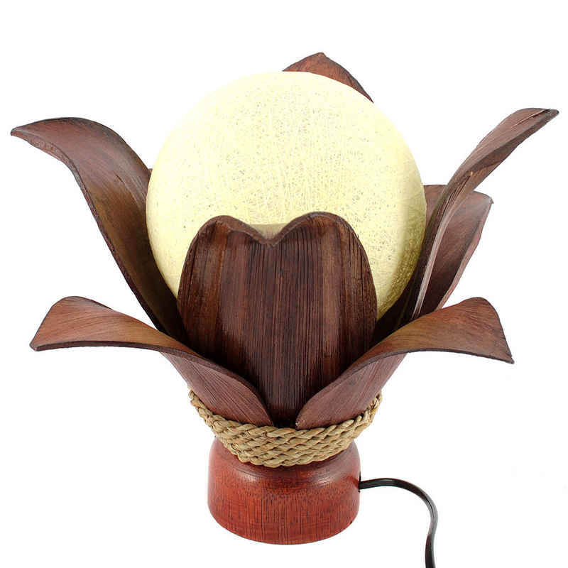 IMAGO Tischleuchte Tischlampe aus Holz in Blütenform mit Kugel-Lampenschirm, ohne Leuchtmittel, Kugellampe stehend, rund, braun