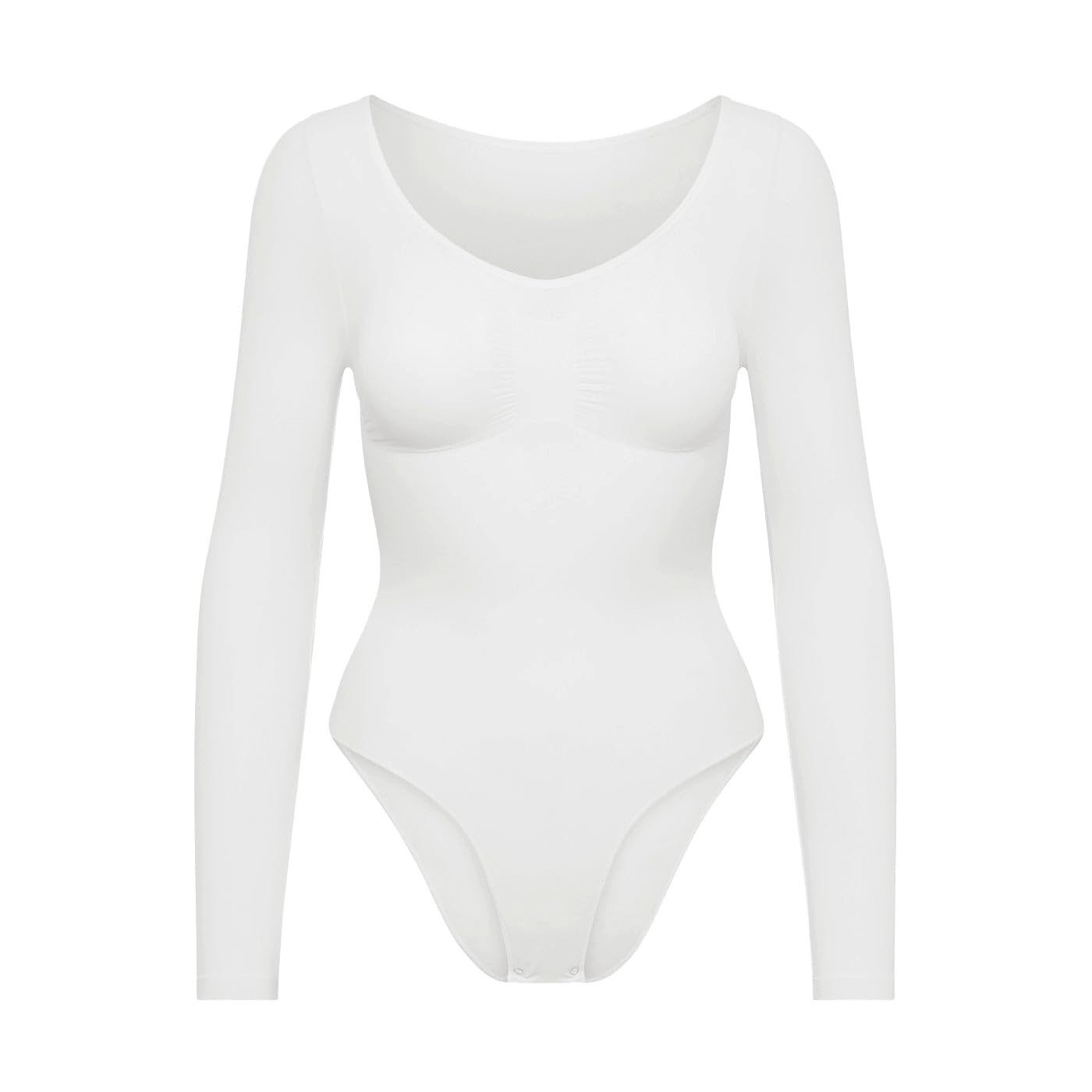 cfab (creamy fabrics) Miederbody Bodysuit Sculpting Shapewear Longsleeve mit Slip-Weiß-L (1-tlg) Figurformend