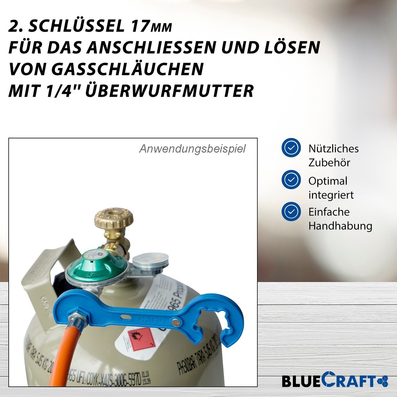 BlueCraft Gaskocher 2-flammig mit 50 2 Gasflasche mbar, in ungefüllt-leer 100 11 Gasreglerlöser Gasregler cm, Zündsicherung, Gasschlauch mit Propan 1 kg