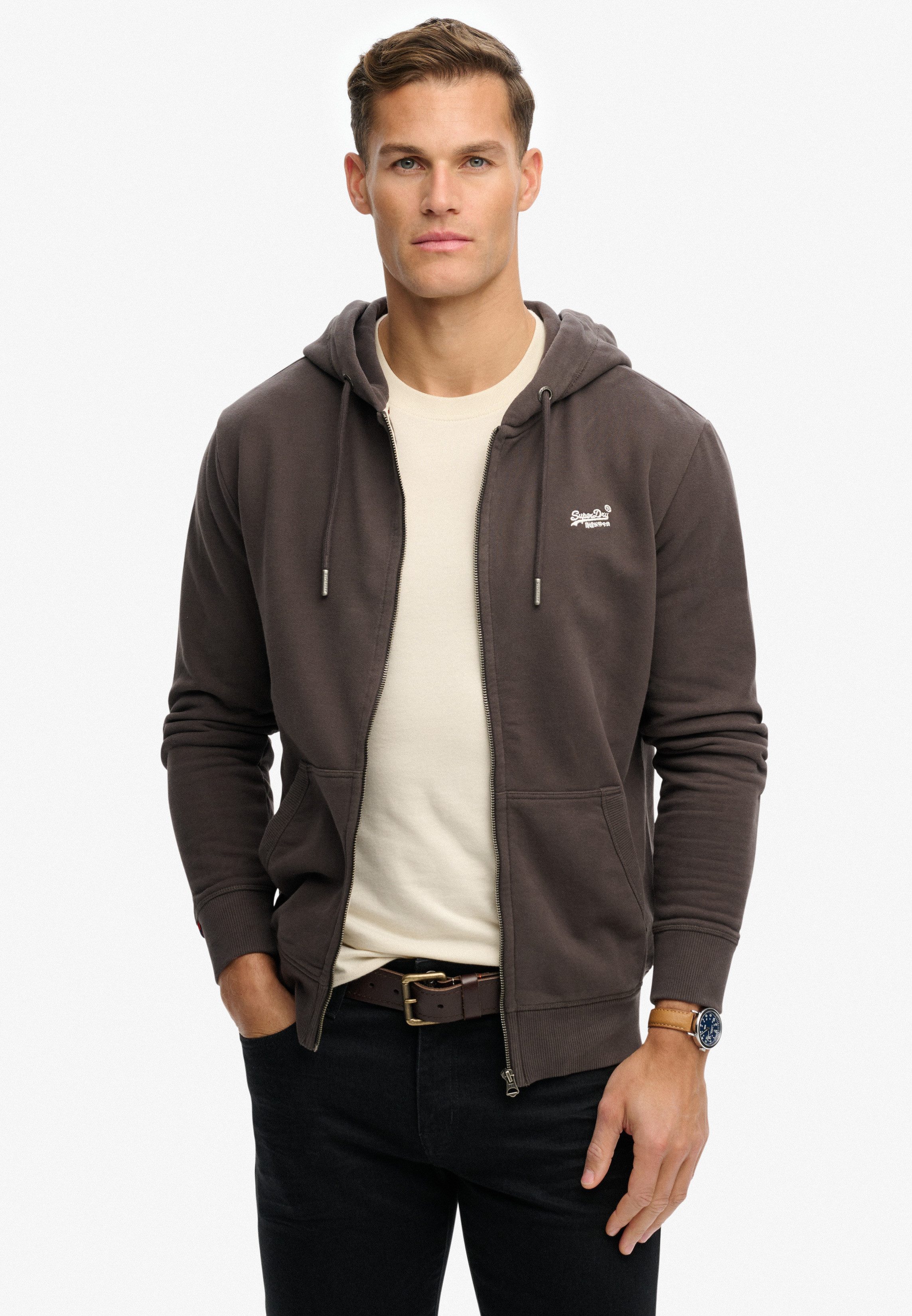 Superdry Kapuzensweatjacke ESSENTIAL LOGO ZIP HOODIE HB Baumwollmischung, slim fit