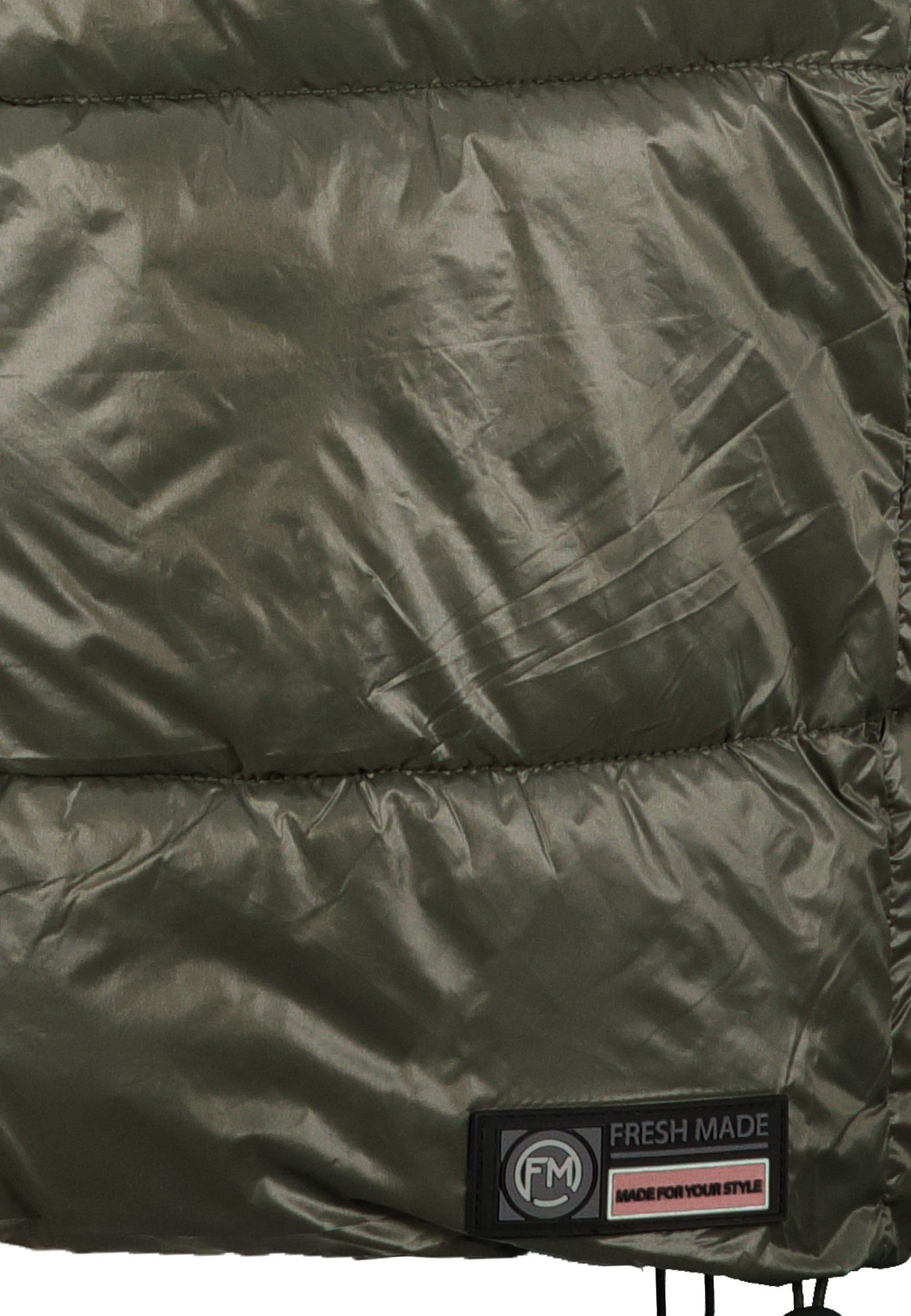 Fresh Made Steppweste Lange Stepp weste Kapuze Übergangs Herbst Frühlings Weste Windbreaker