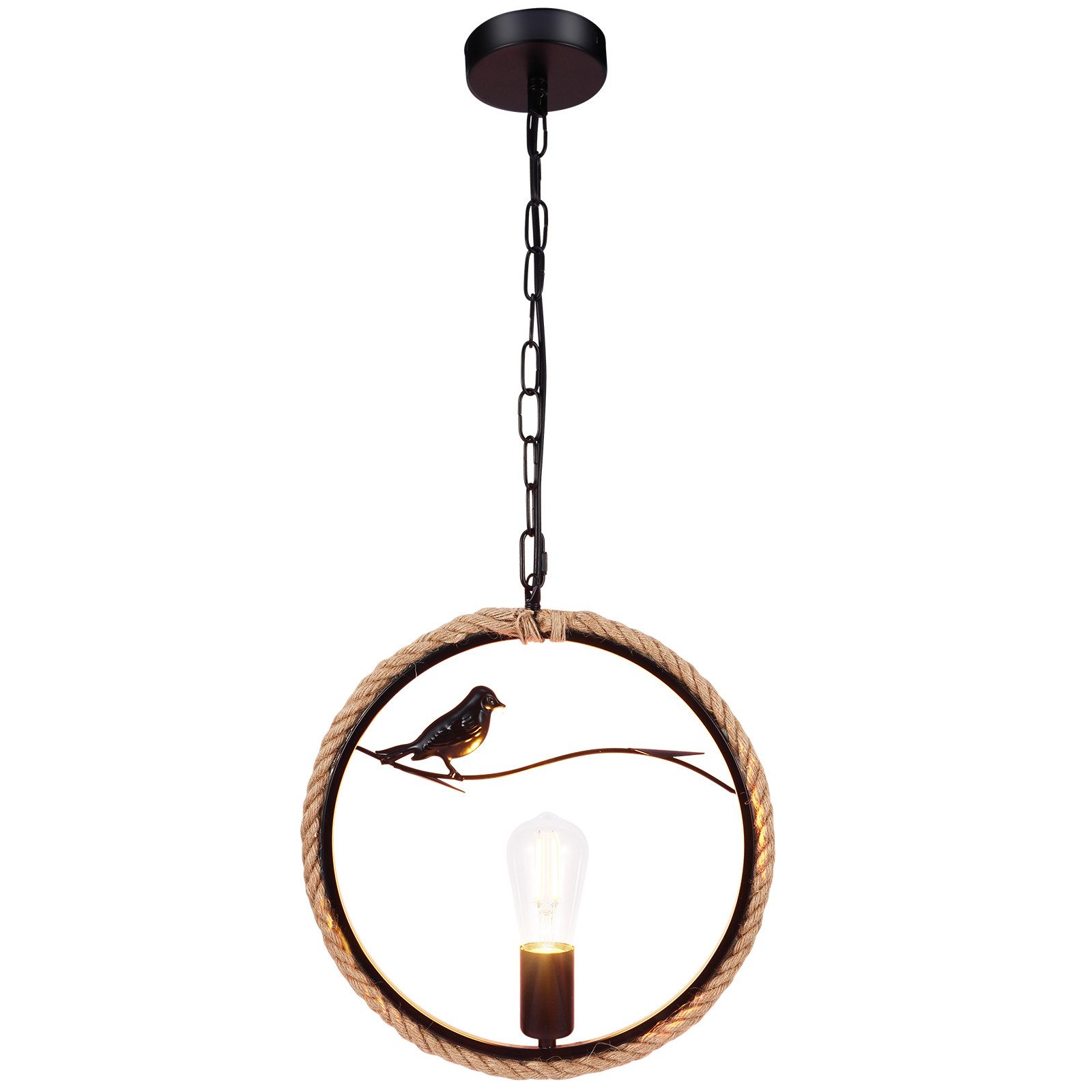 BlingBin Pendelleuchte Retro Hanfseil Hängelampen, Vogelmuster günstig online kaufen