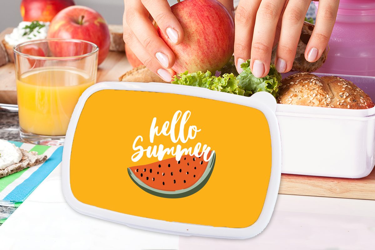 Mädchen Kinder Sommer Jungs - Lunchbox - Kunststoff, weiß und für und für Brotdose, Orange, Wassermelone MuchoWow Erwachsene, Brotbox (2-tlg),