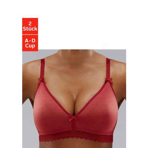 petite fleur Bralette-BH (Packung, 2 Stück) ohne Bügel mit Spitzenband, aus weicher Baumwolle, Basic Dessous