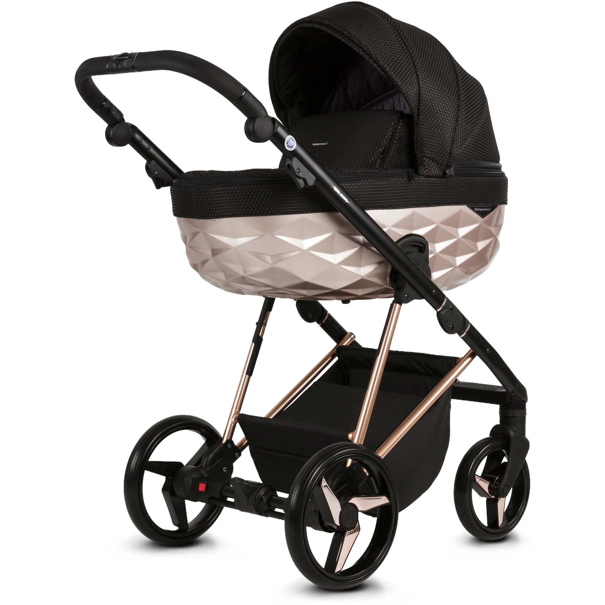 Knirpsenland Kombi-Kinderwagen Milano 2in1 Luxus 3D Wanne, Sportsitz, Wickeltasche, viel Zubehör, (Spar-Set), hohe Sicherheit durch One-Klick System der Kinderwagenaufsätze