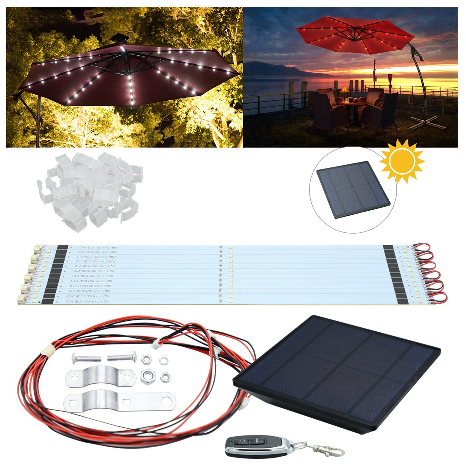 36 TolleTour LED für LED-Lichterkette Sonnenschirm, Solar 36-flammig LED-Lichterkette Lichterkette