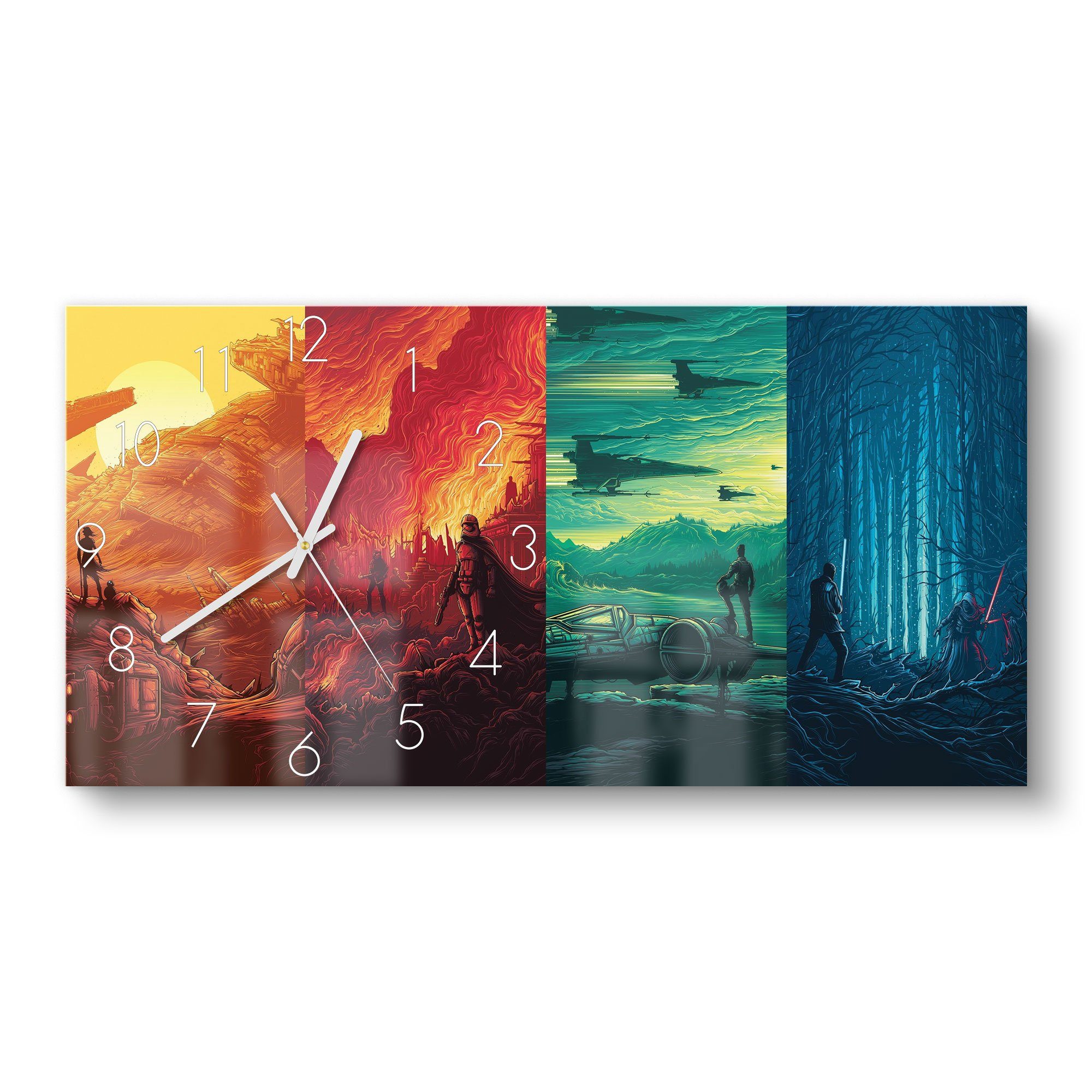 DEQORI Wanduhr 'Bunte Star Wars Collage' (Glas Glasuhr modern Wand Uhr Design Küchenuhr)