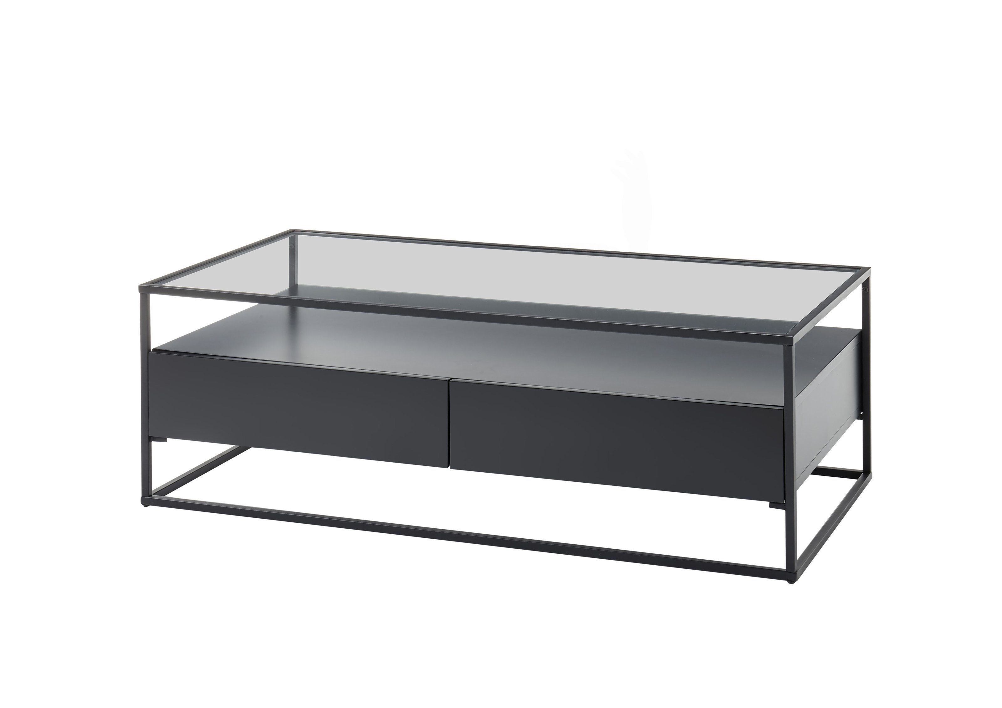 möbelando Couchtisch EVORA (BxHxT: 120x40x60 cm), aus Glas, Metall, Holz in schwarz