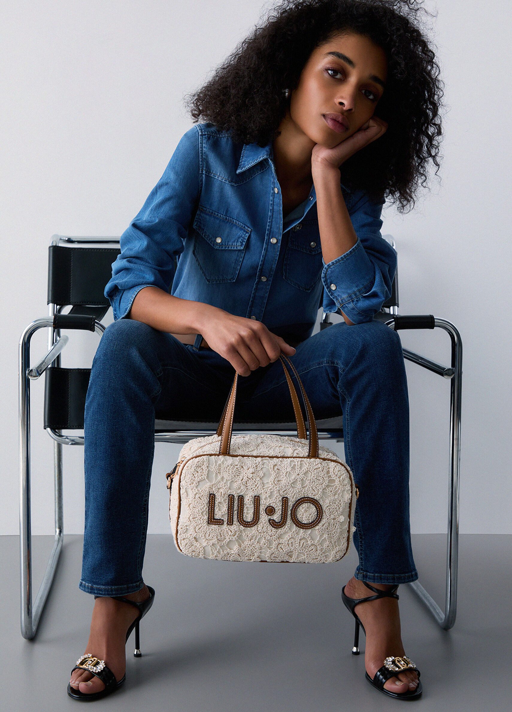 Liu Jo Schultertasche - Mittelgroße Bowling Bag aus Spitze - Tasche Damen - Handtasche - Umh