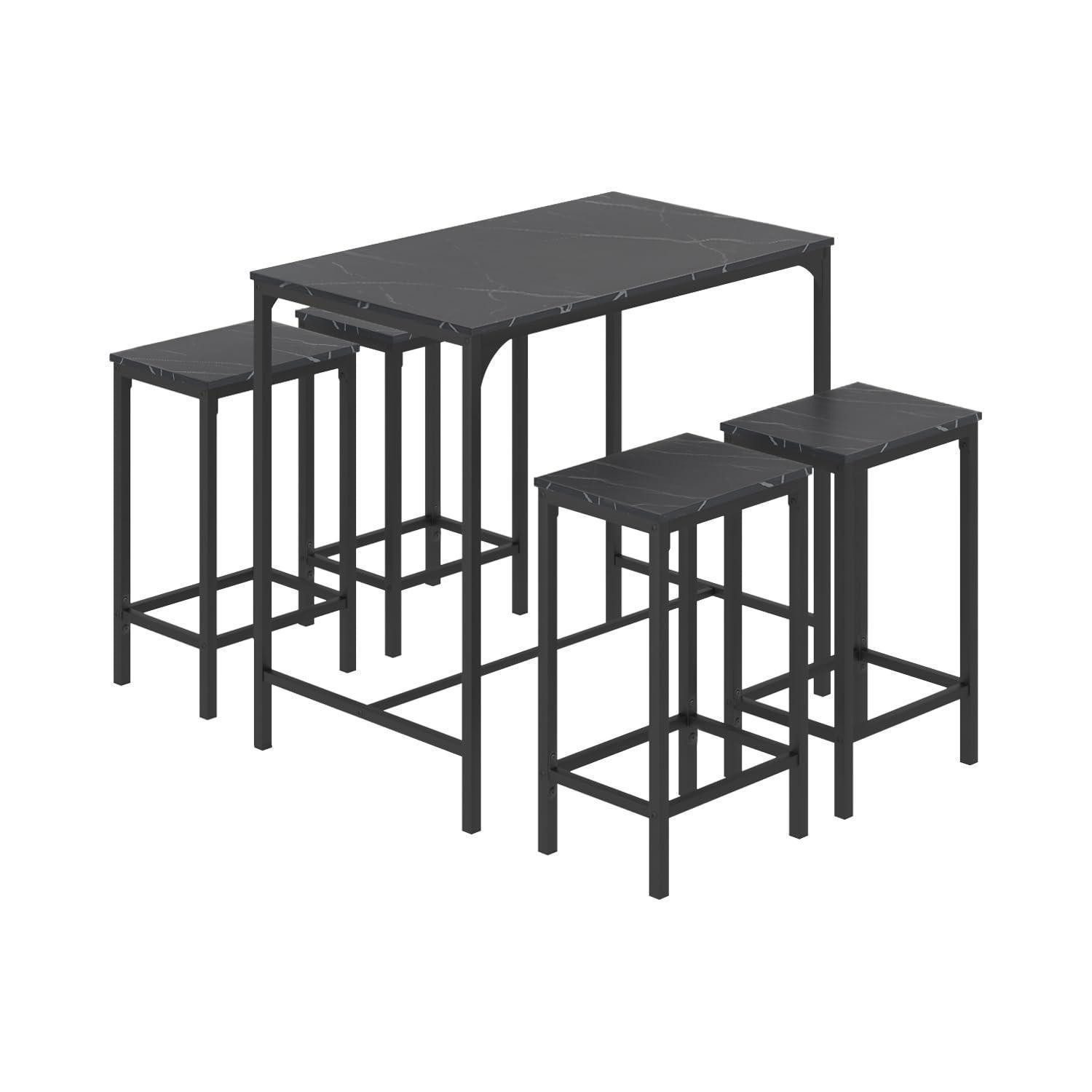 LuxusKollektion Bargruppe Bartisch Set 4 Stühle Schwarz Marmor