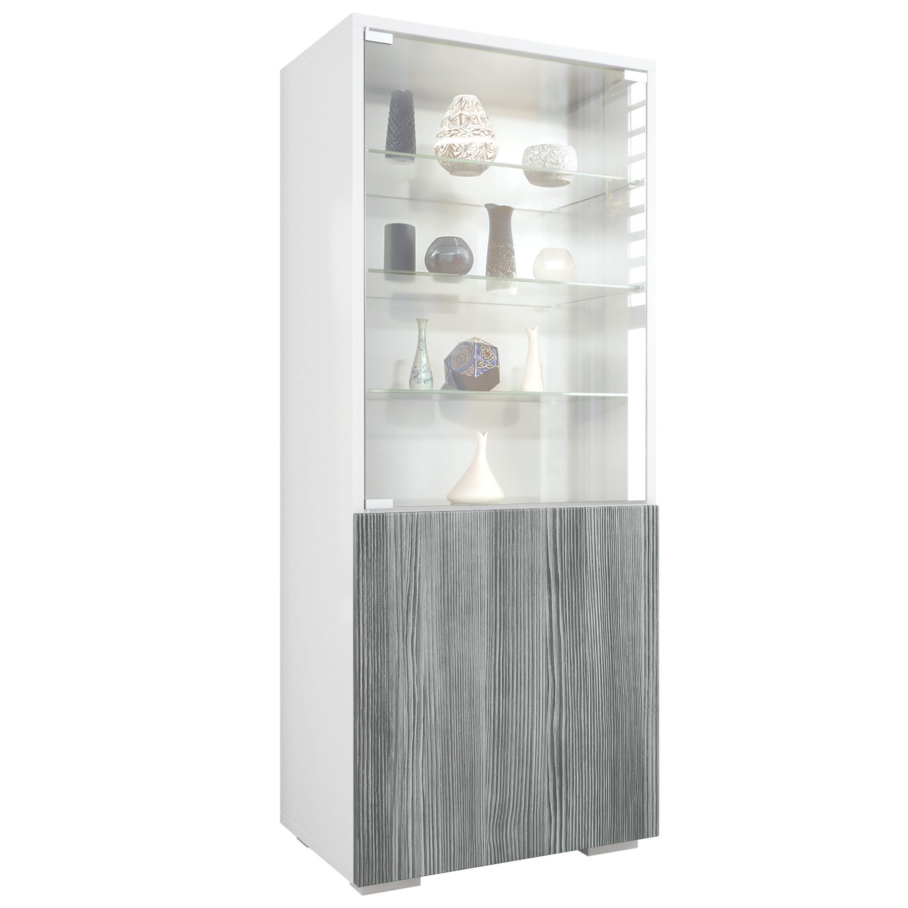 Vladon Standvitrine Granada (Vitrinenschrank, mit Glastür und Glaseinsatz) Weiß matt/Avola-Anthrazit (50 x 122,5 x 34,5 cm)