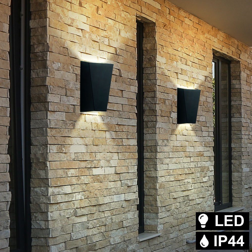etc-shop Außen-Wandleuchte, Leuchtmittel Lampe ALU Up LED Warmweiß, Fassaden Wand Beleuchtung Außen inklusive, ALU Down Garten