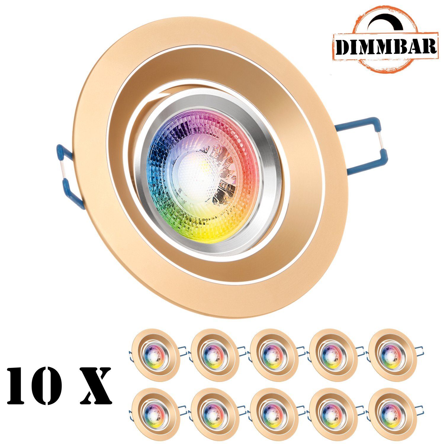 in LED LEDANDO von LED Einbaustrahler RGB messing 10er mit Einbaustrahler gold / GU10 3W LED Set