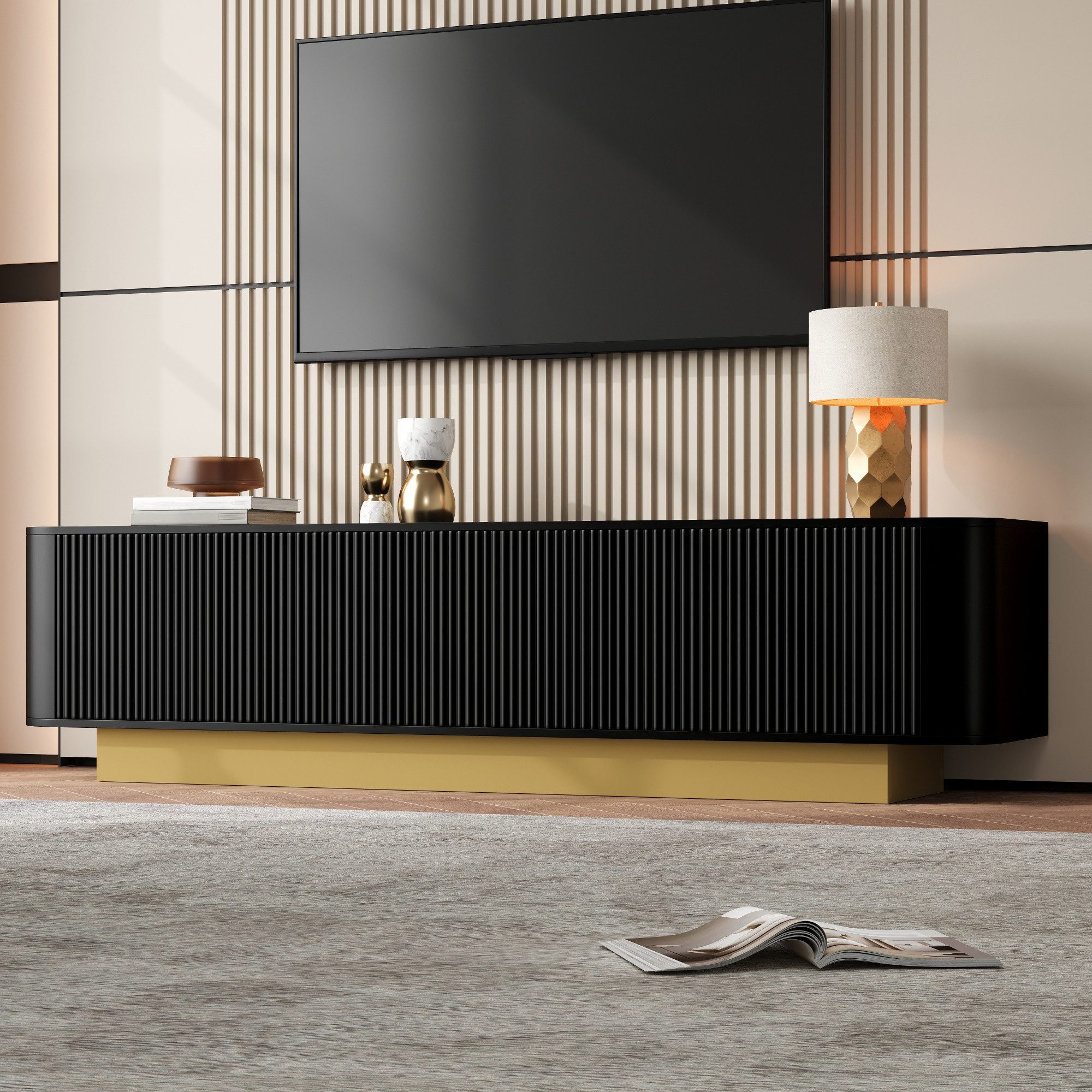 Merax Lowboard (1 St., 170 × 40,5 × 47 cm), TV-Schrank mit Stauraum, 3 Schranktüren & strukturierter Front