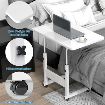 PFCTART Beistelltisch 80 cm Betttisch Beistelltisch pflegetisch (Laptop Ständer Tisch für krankenbett Büro Schlafzimmer), Laptoptisch Höhenverstellbar mit Rollen