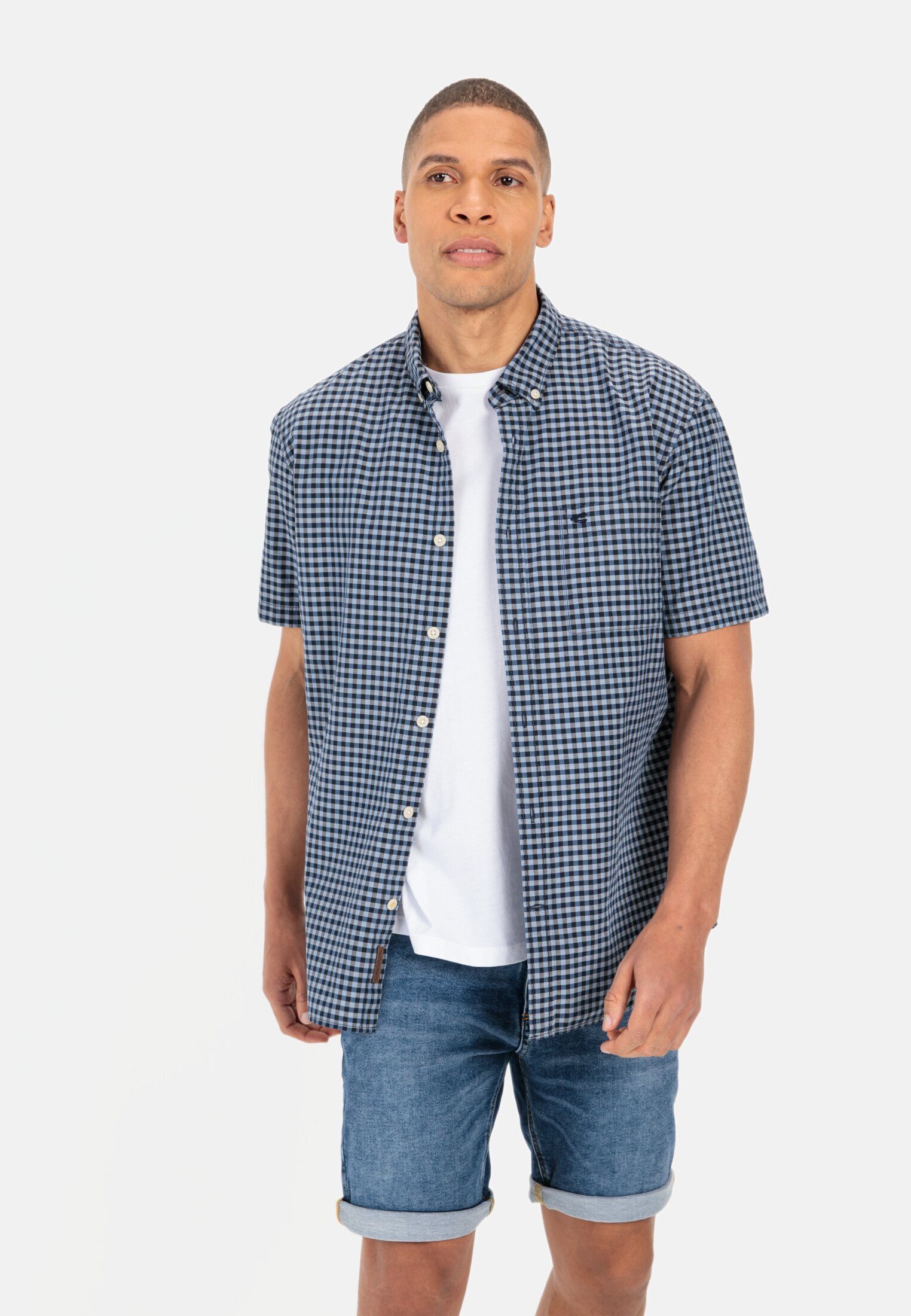 camel active Kurzarmhemd aus reiner Baumwolle Kurzarm Button-Down Button-Down