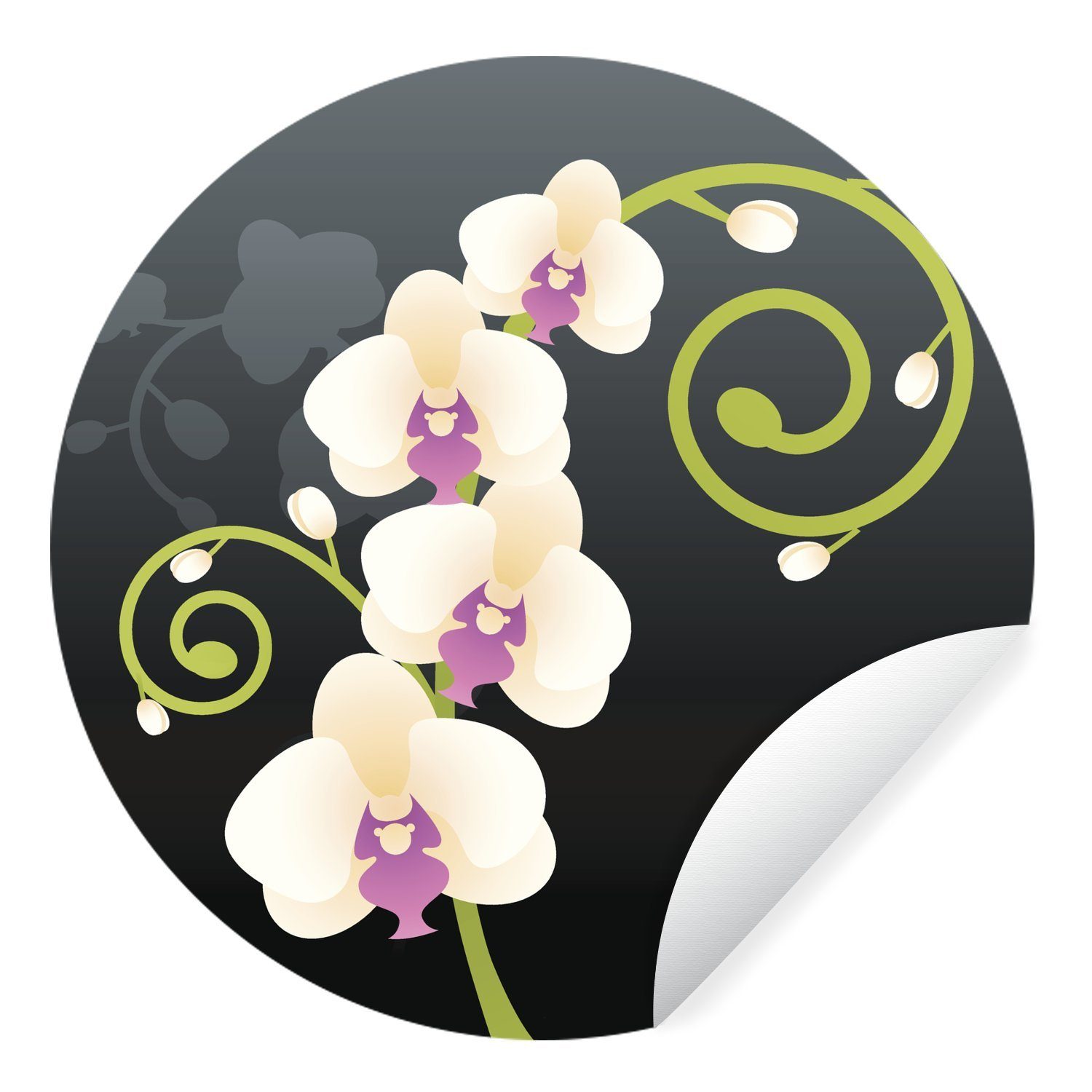 Kinderzimmer, weißen Orchidee (1 Rund, Tapetenaufkleber, Illustration einer MuchoWow St), krausen Eine für Wandsticker Wohnzimmer Tapetenkreis