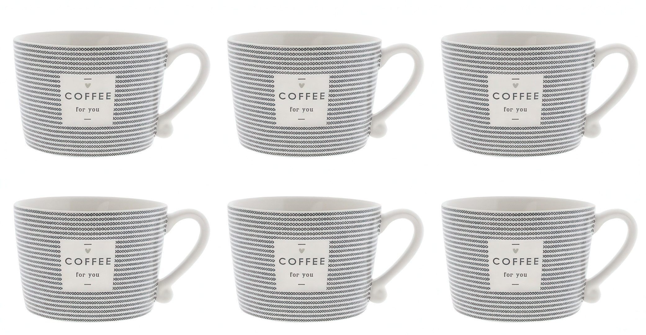 Bastion Collections Tasse Schwarzes Herz, Keramik, Spülmaschinengeeignet, Weiß, Coffee, H: 7cm