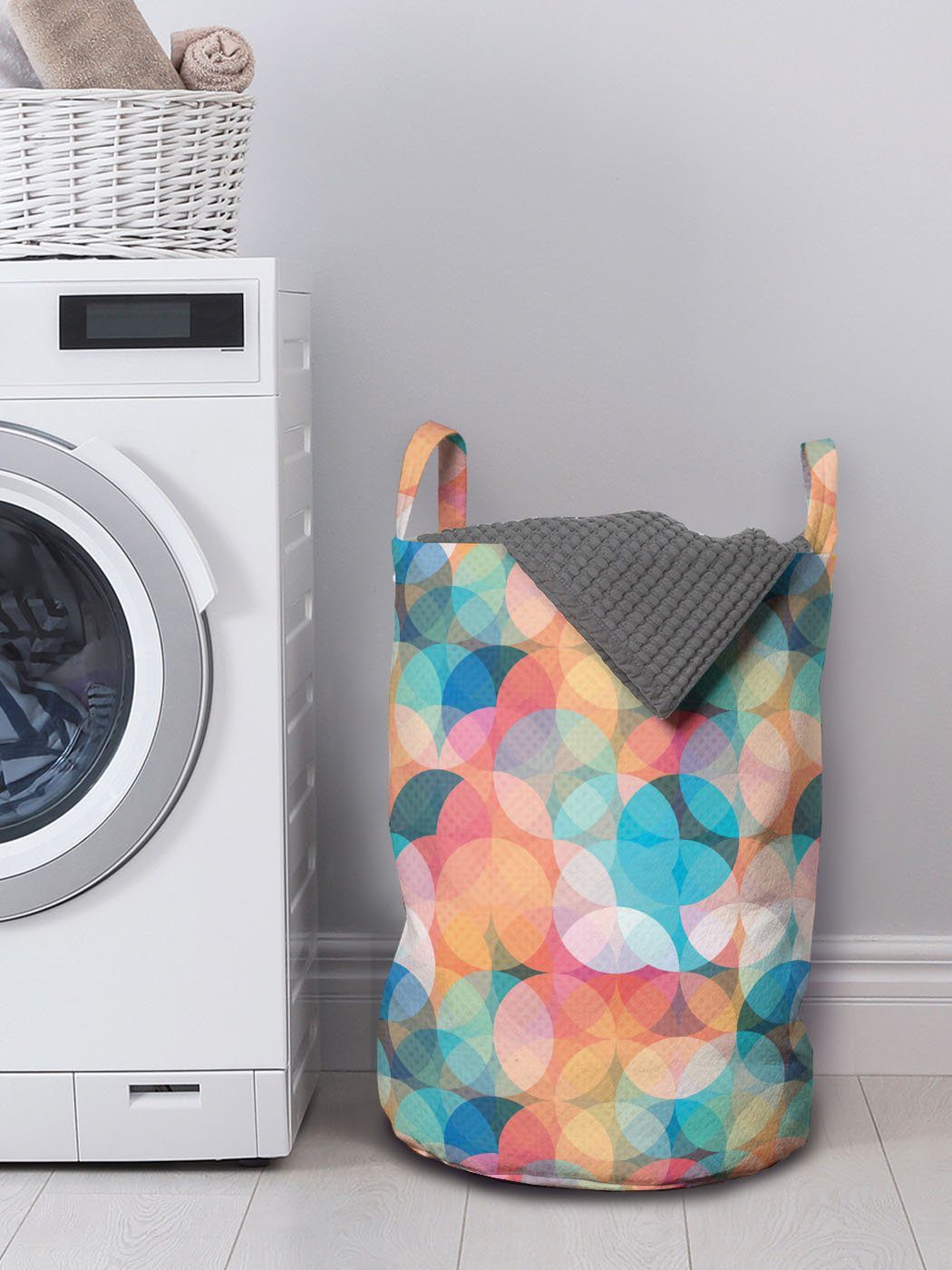 Waschsalons, Kordelzugverschluss Boho Kreise Wäschekorb Abakuhaus Griffen für mit Wäschesäckchen Regenbogen-Farben