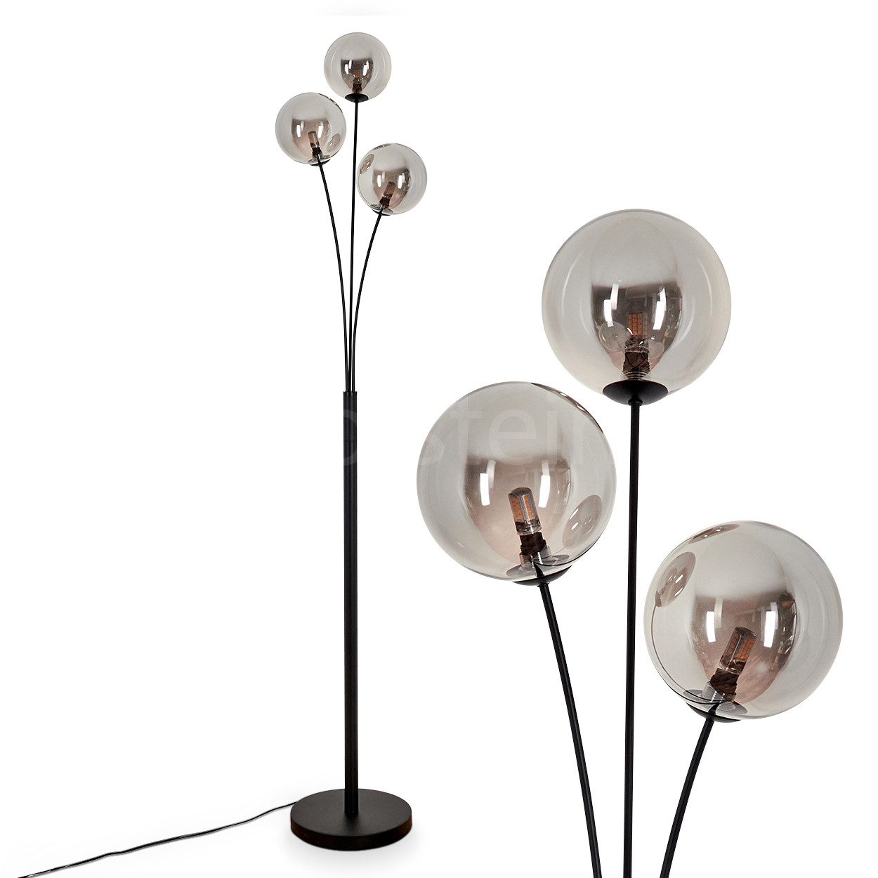 hofstein Stehlampe Stehlampe aus Metall/Glas in Schwarz/Rauchfarben, ohne L günstig online kaufen