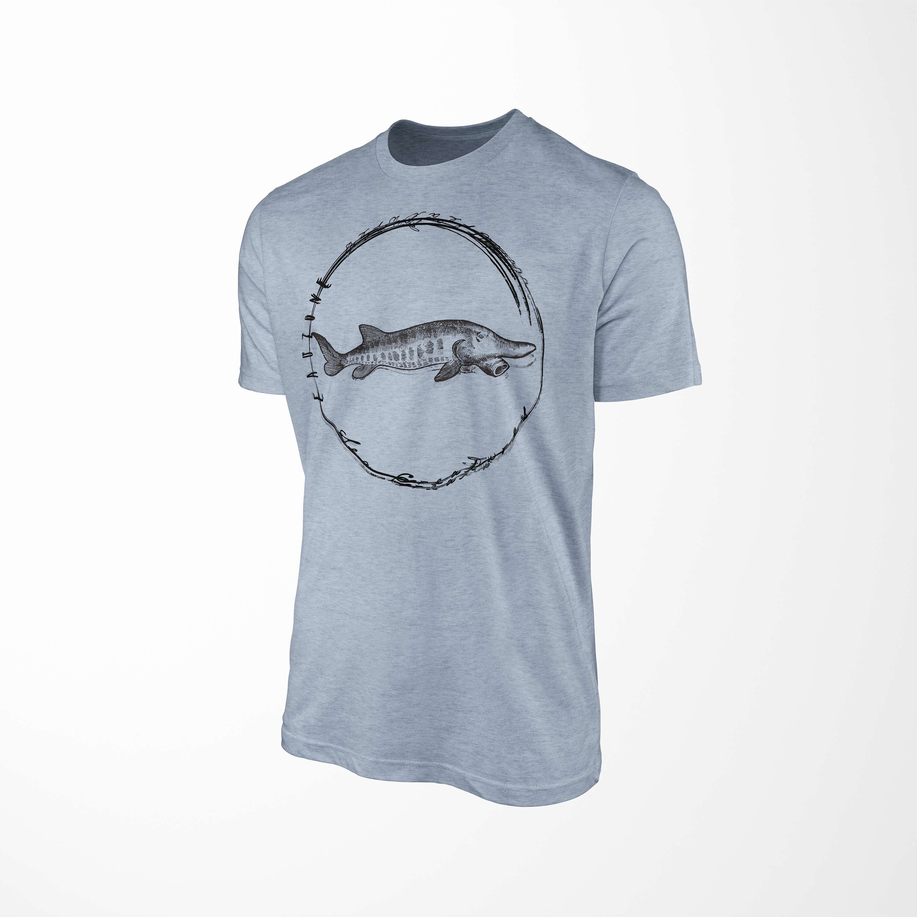 Sinus Art T-Shirt T-Shirt Tiefsee 090 Denim Schnitt feine Fische Sea Serie: Sea Stonewash Struktur sportlicher Creatures, - / und
