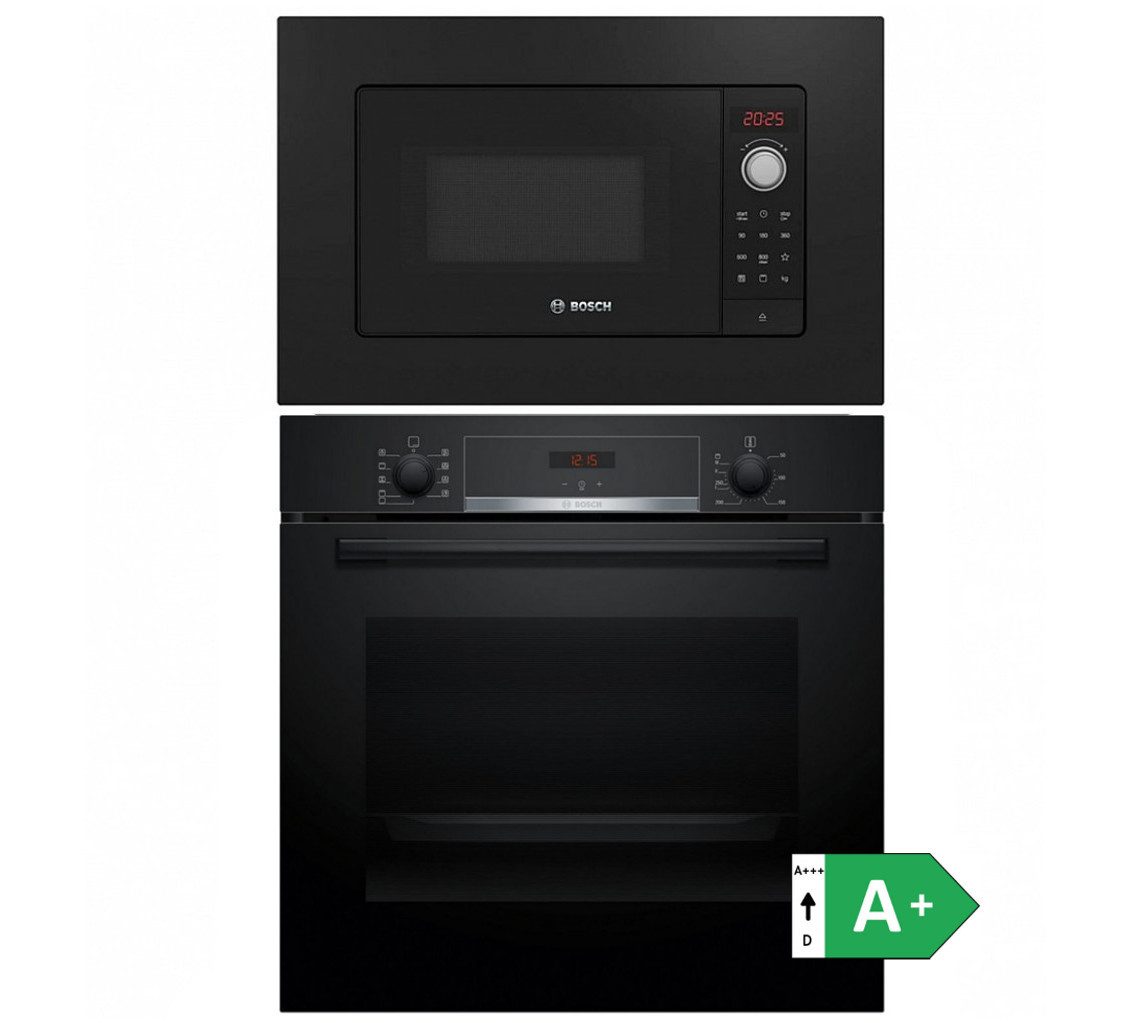 BOSCH Backofen-Set Einbau Backofen und Mikrowelle einbau Sparset -Autark mit Teleskop, mit 1-fach-Teleskopauszug, Uhr, Timer, Teleskopauszug, Grill