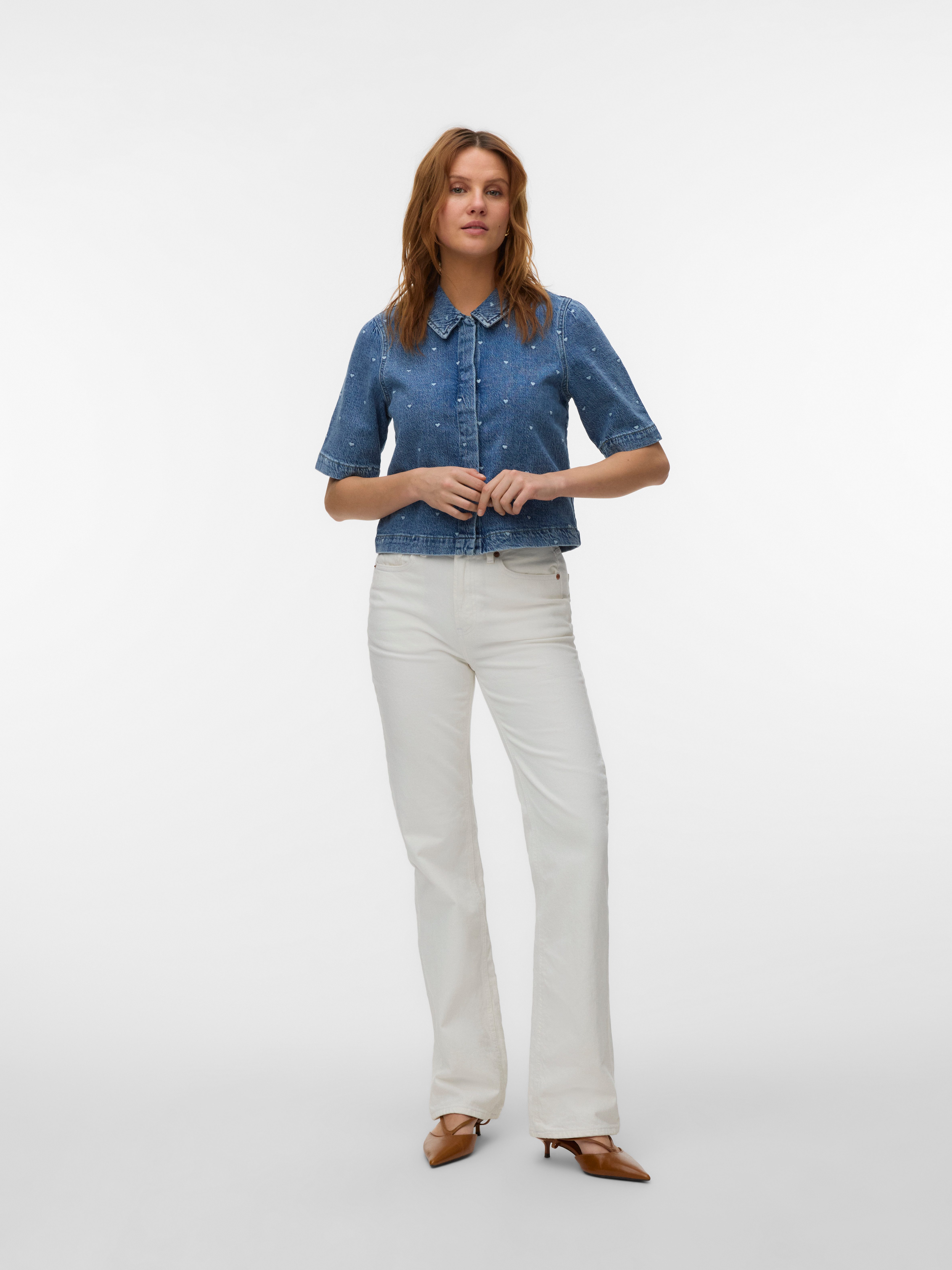 Vero Moda Jeansbluse VMDIONNE 2/4 EMB DENIM SHIRT RA375 Baumwollmischung, regular fit, Stickerei