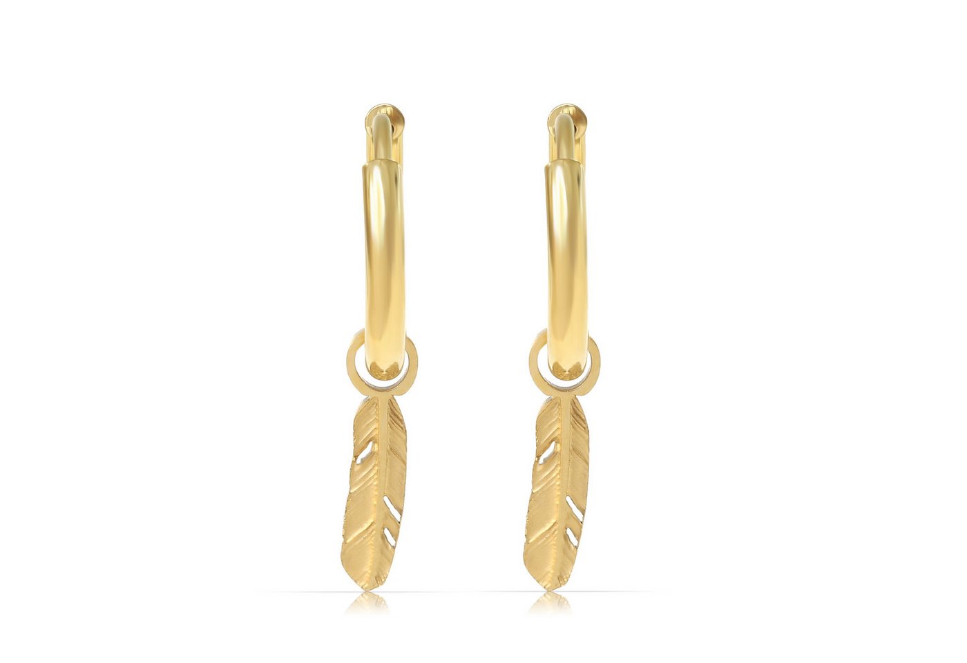 Made by Nami Paar Ohrhänger Set Ohrhänger Gold/Silber Federanhänger hypoallergen wasserfest, aus Edelstahl – filigranes Design – Boho-Stil – für empfindliche Haut