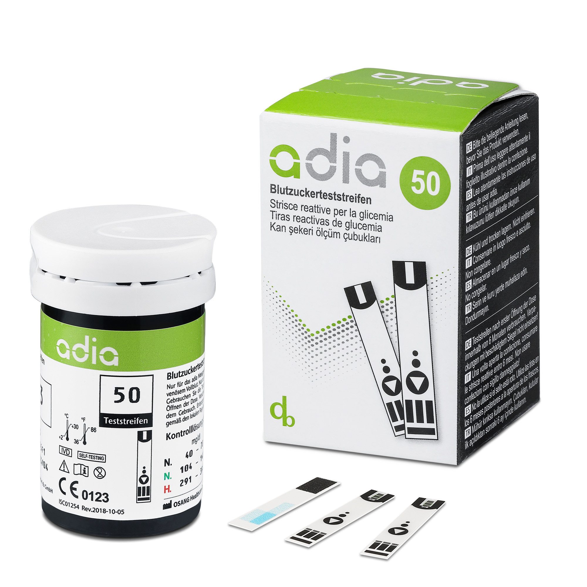 ADIA Blutzucker-Teststreifen 50 adia Blutzuckerteststreifen + 100 Lanzetten, 150-tlg.