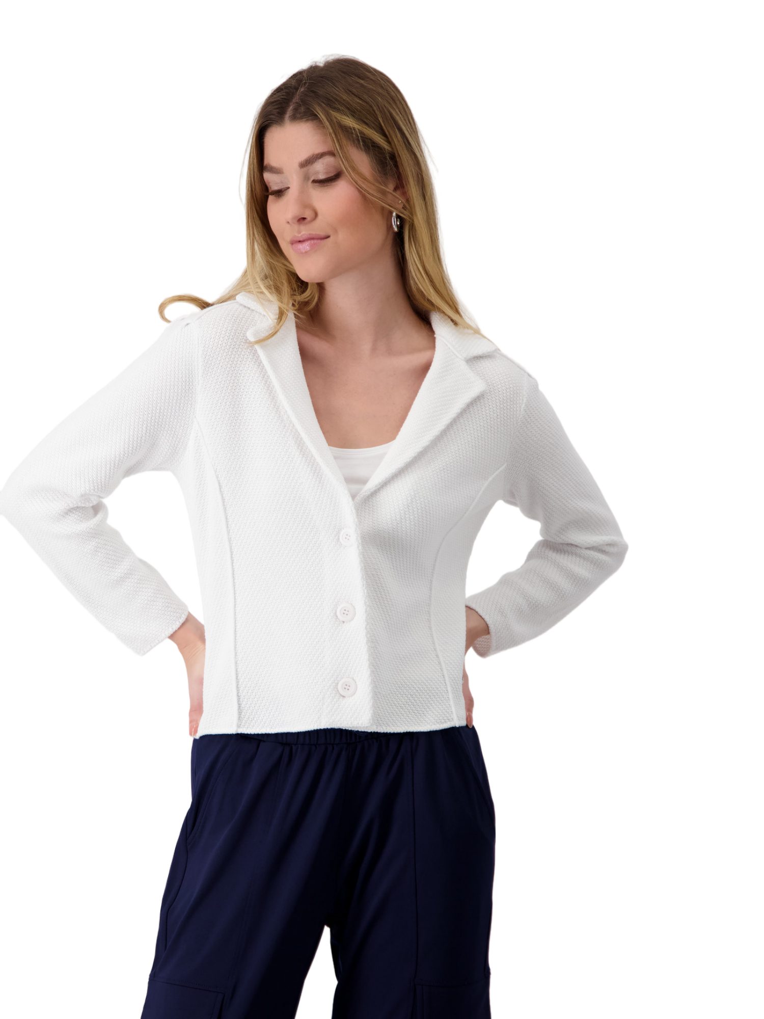 Monari Strickjacke weiß,Casual,Baumwolle,Unifarben,Reverskragen,Lang,Tailliert