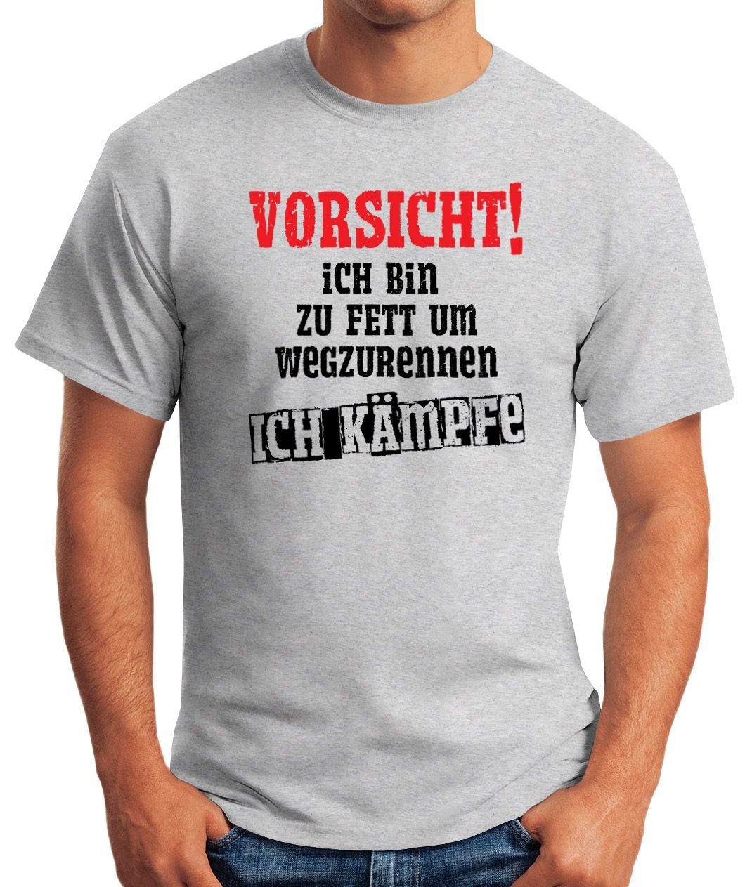 Ich um Spruch-Shirt Moonworks® fett bin zu Print-Shirt mit wegzurennen ich Herren MoonWorks Print T-Shirt grau Fun-Shirt kämpfe