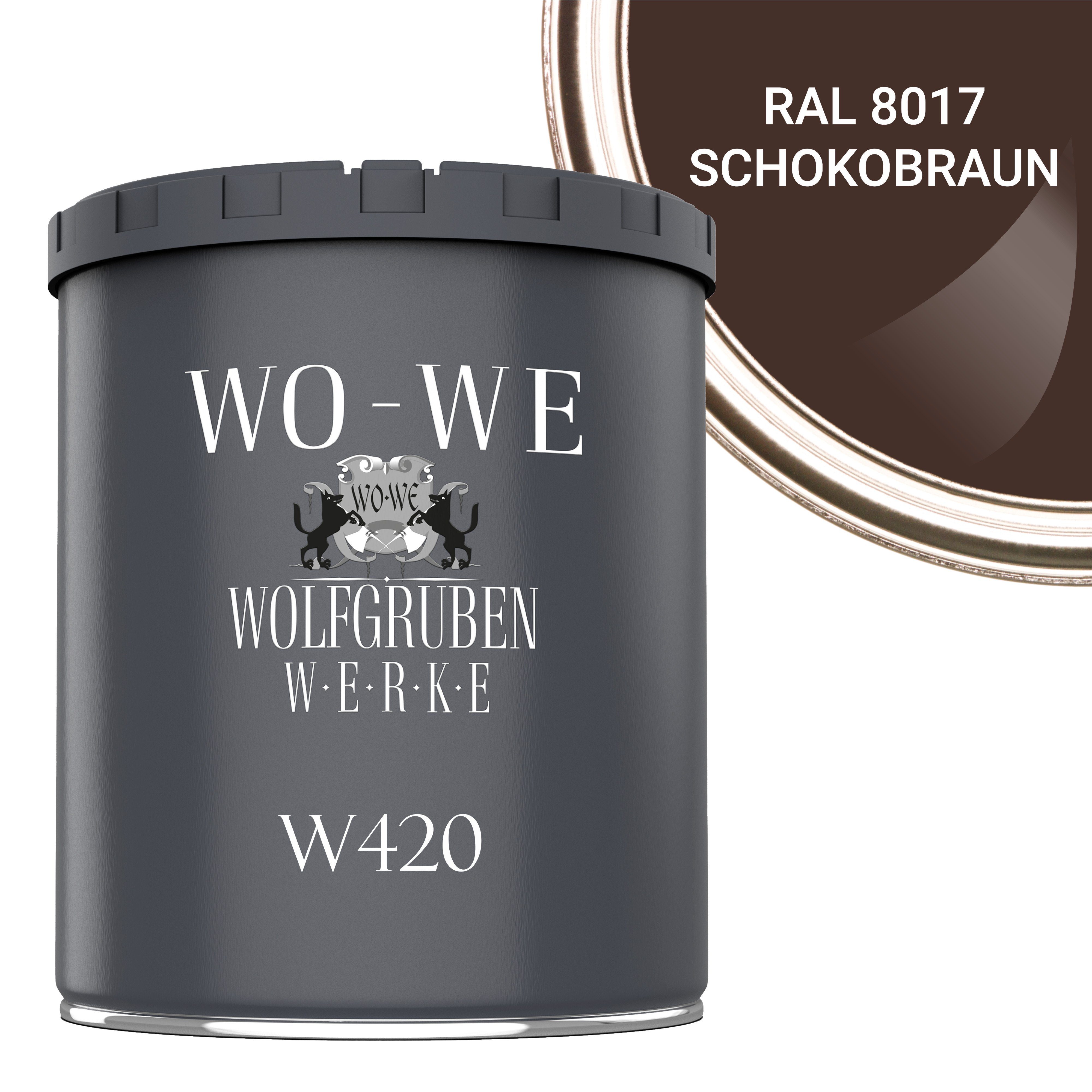 1-10L, Holzanstrich Wasserbasis WO-WE Holzlack Seidenglänzend, RAL Schokoladenbraun Holzfarbe Wetterschutzfarbe W420, 8017