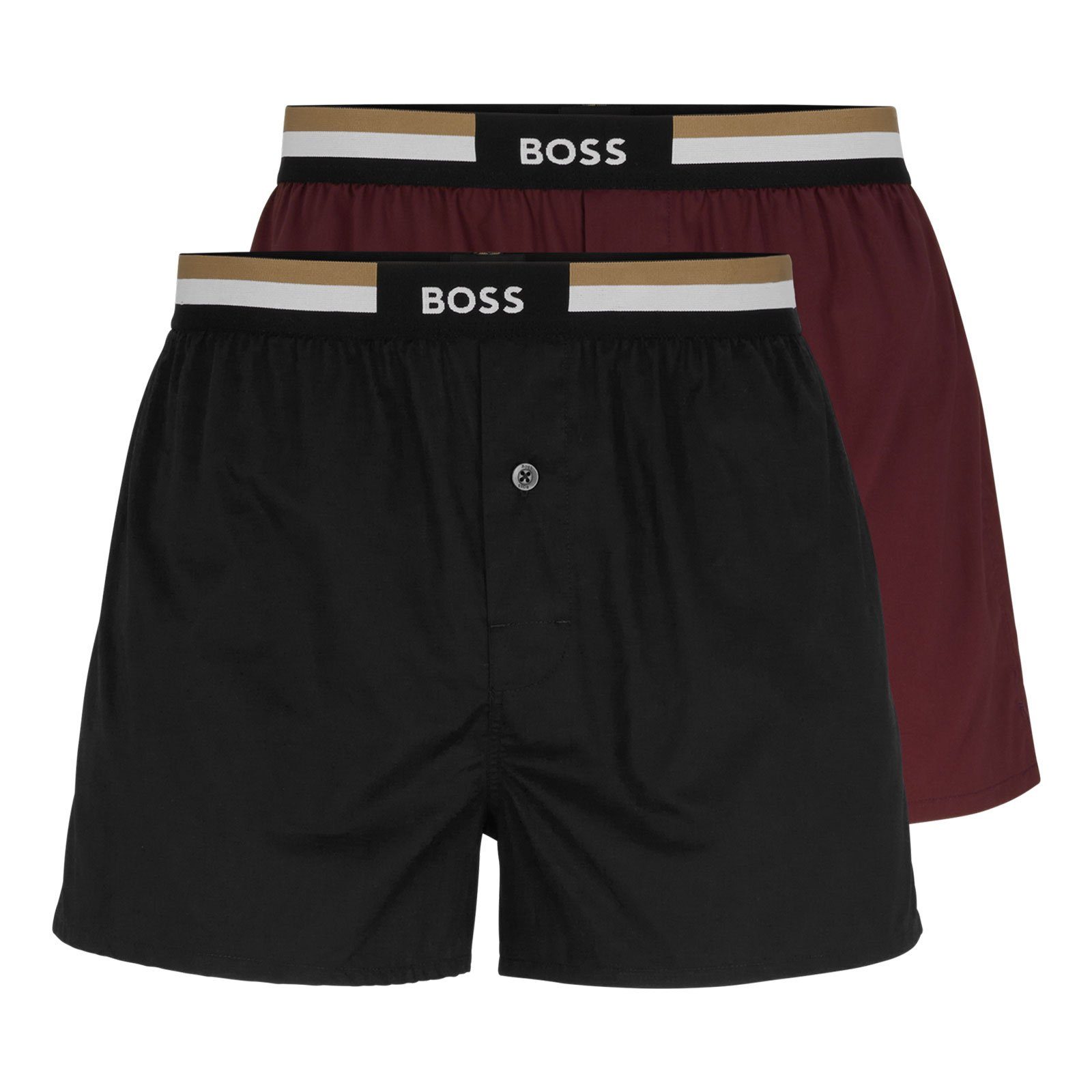 BOSS Webboxer mit (2-St., Shorts red / EW 2er Boxer black Webgummibund gestreiftem 602 Set)