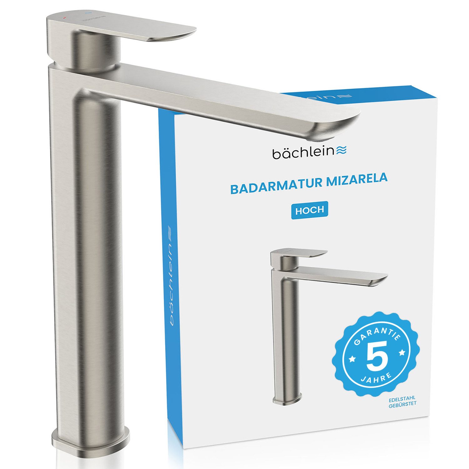 Bächlein Badarmatur Mizarela hoch - klassisches Design - ideal für Aufsatzwaschbecken hochwertiger Wasserhahn im hohen klassischen Design