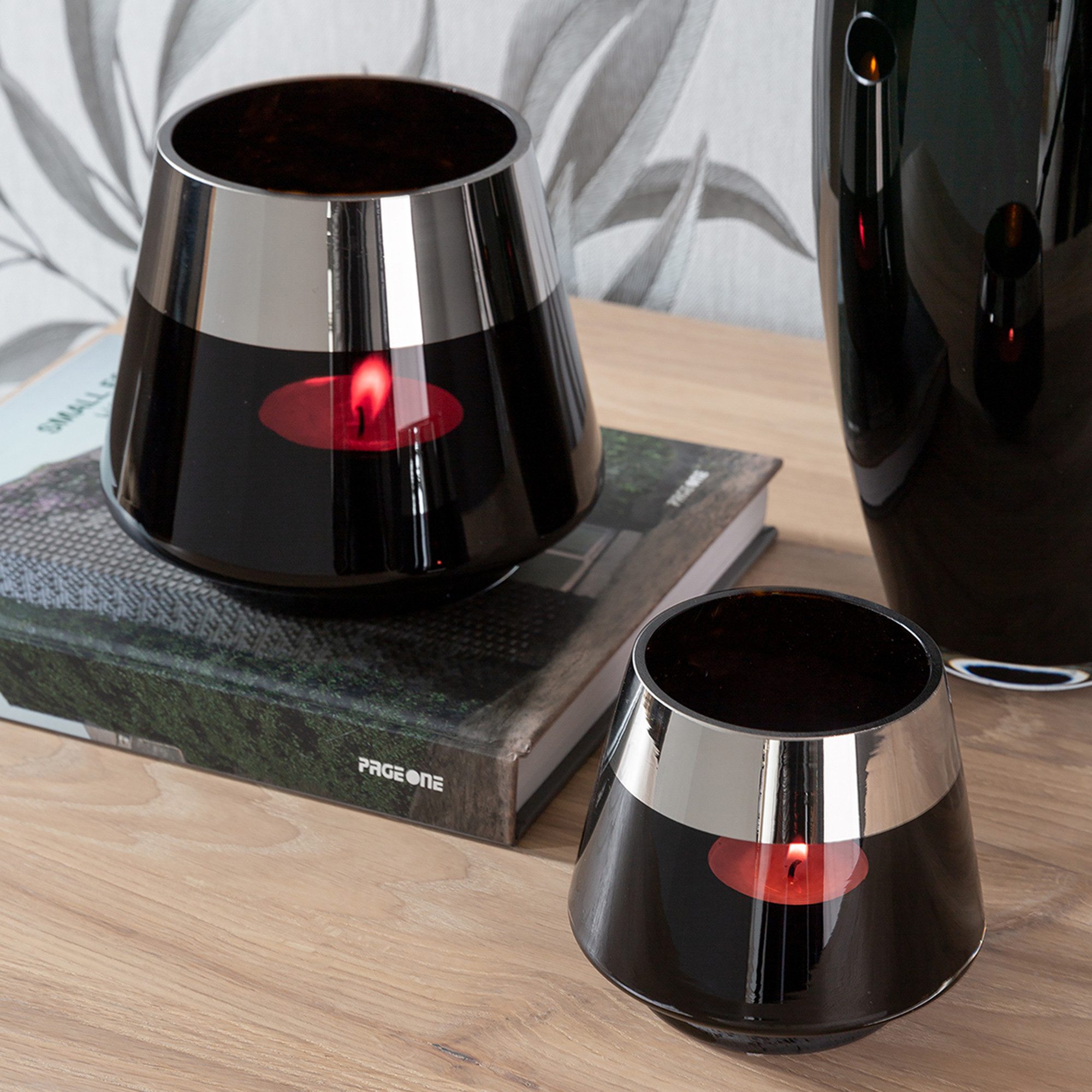 Fink Teelichthalter JONA - 2er Set Teelichthalter aus Glas in Schwarz/Silber - Windlichter (2er Set, 1 St., 2 Stück), Teelicht - Kerzenlicht - Geschenkeset - Dekoration - Kerzenhalter