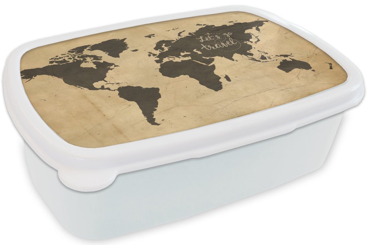(2-tlg), - Weltkarte Lunchbox für und Brotbox MuchoWow Erwachsene, für Jungs Brotdose, - und Kinder Zitat, Kunststoff, Mädchen Vintage weiß