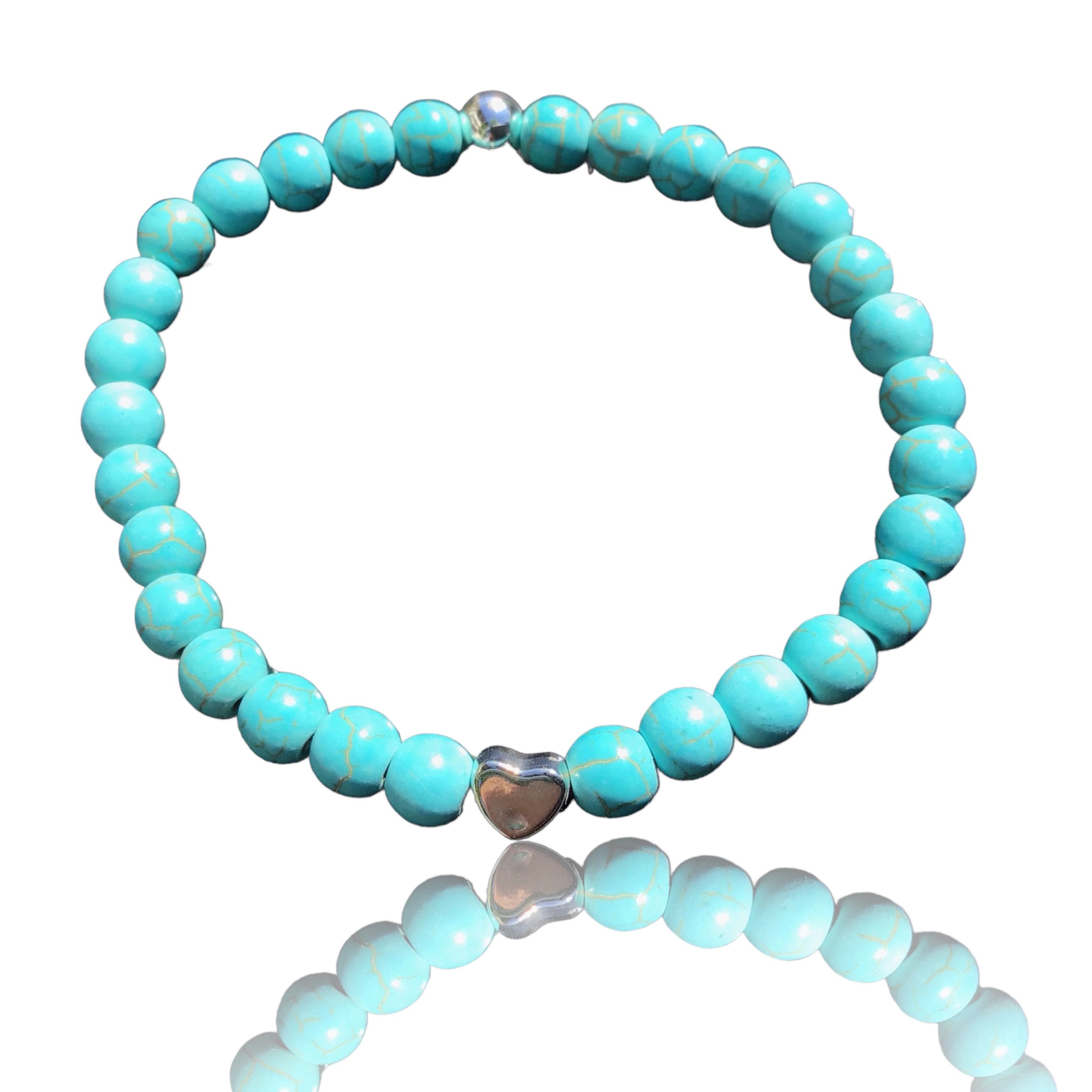 Steinfixx® Perlenarmband Türkenit Edelsteinarmband mit 925 Silber und Herz - Heilstein (elastisches Armband in Größe M, 1-tlg., Made in Germany, Heilsteinarmband), inclusive edler Geschenkbox, jedes Stück ein Unikat