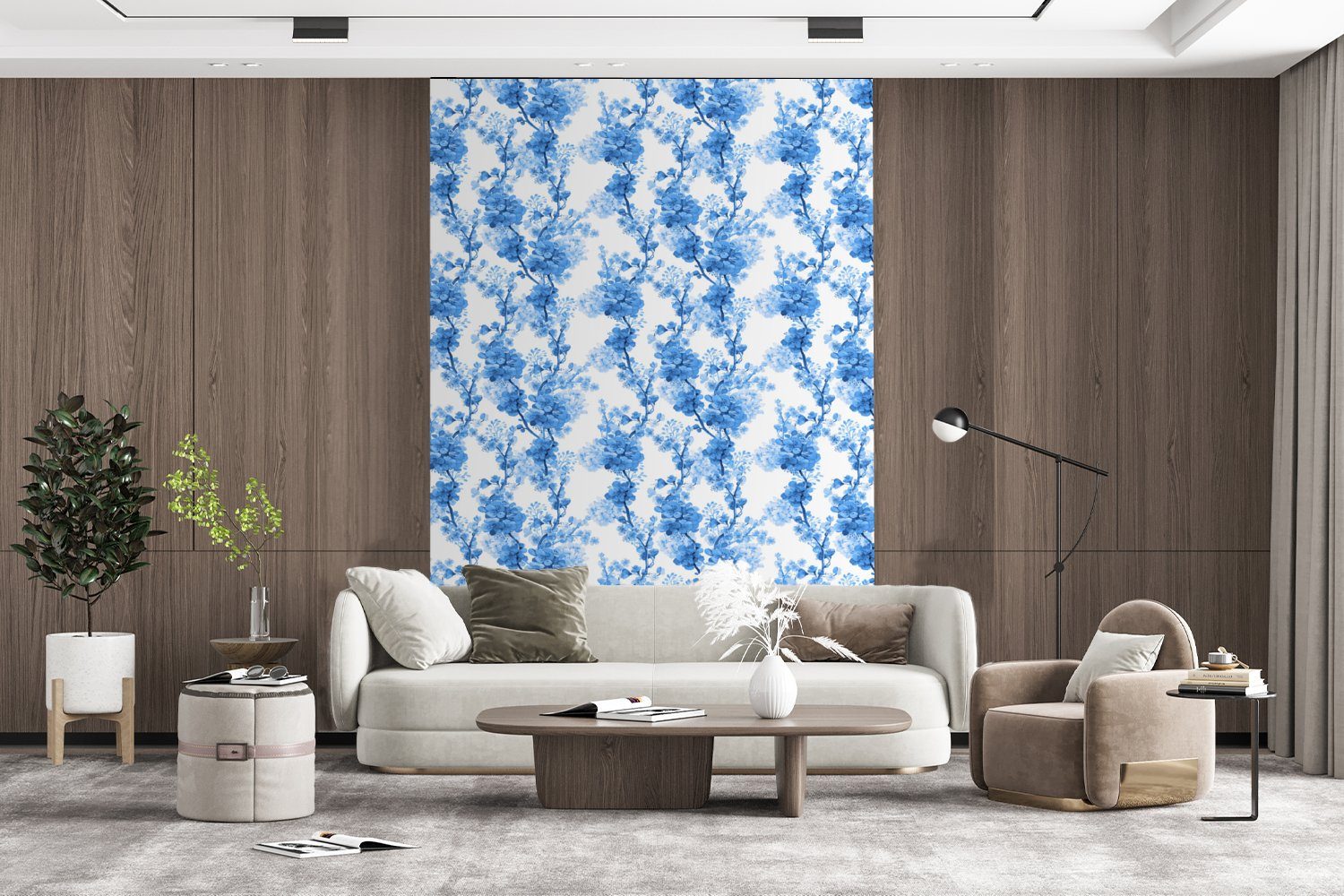 MuchoWow Fototapete Blumen - (3 Blau, Tapete für Wandtapete Vinyl Blüte - bedruckt, St), Montagefertig Pflanzen Wohnzimmer, Matt, 