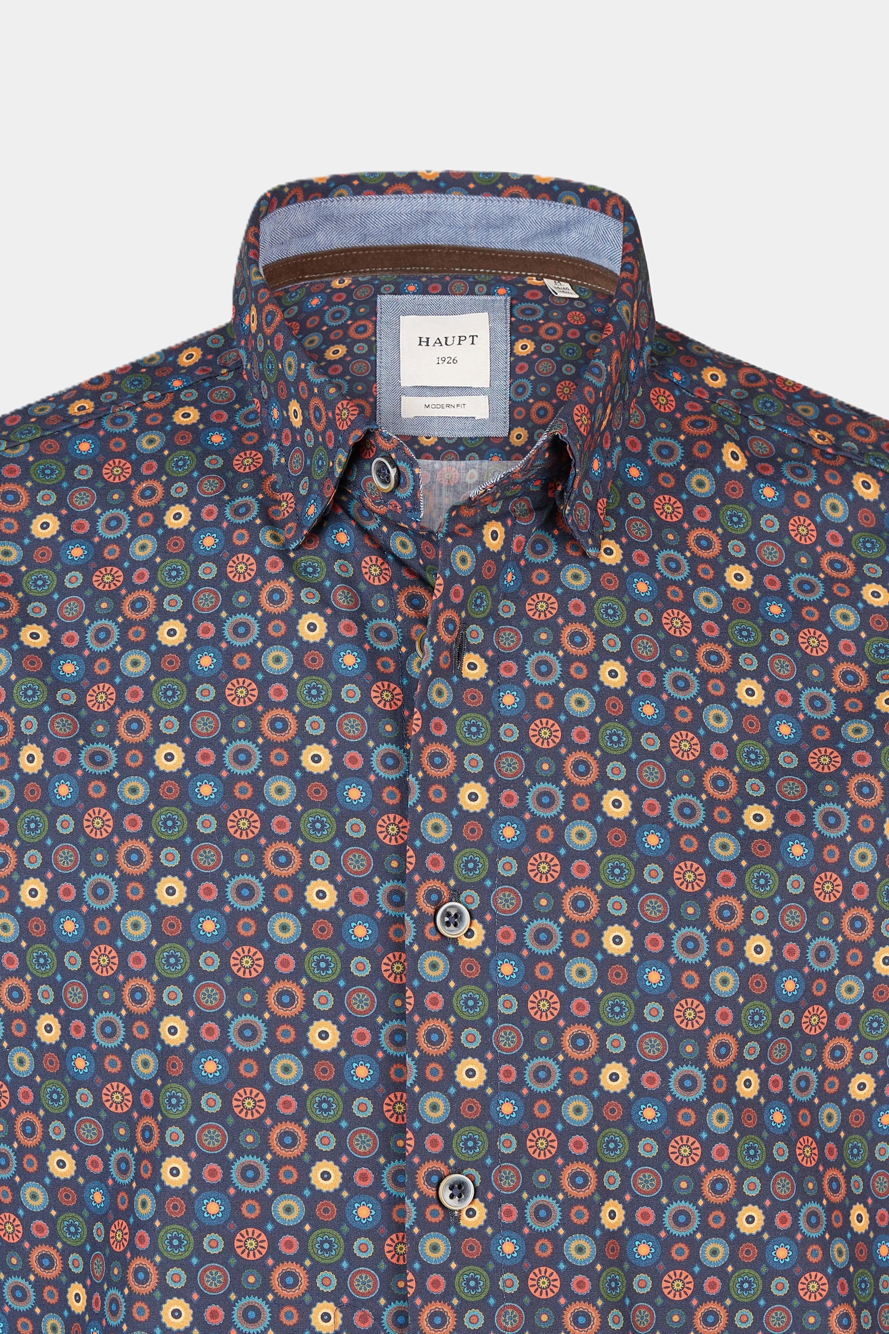 Langarmhemd Haupt mit Kreisförmiges Muster Langarm Baumwoll-Herrenhemd Modern Fit
