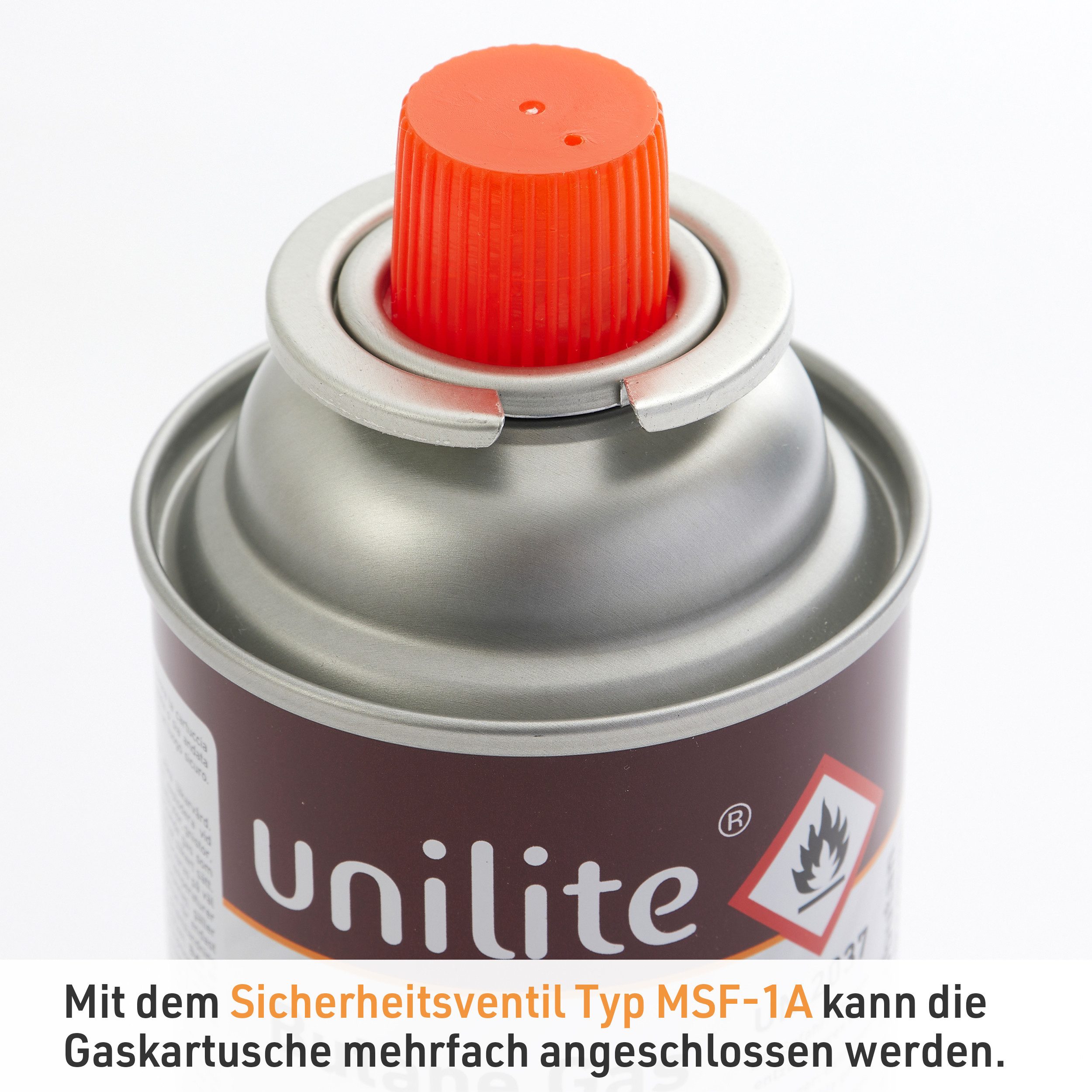 Unilite Gaskartusche 12 x 227g Gaskartuschen mit MSF-1A Bajonett Ventil, 12 St., Für Camping, Unkrautbrenner, Kocher, Gas Lampe & Co.
