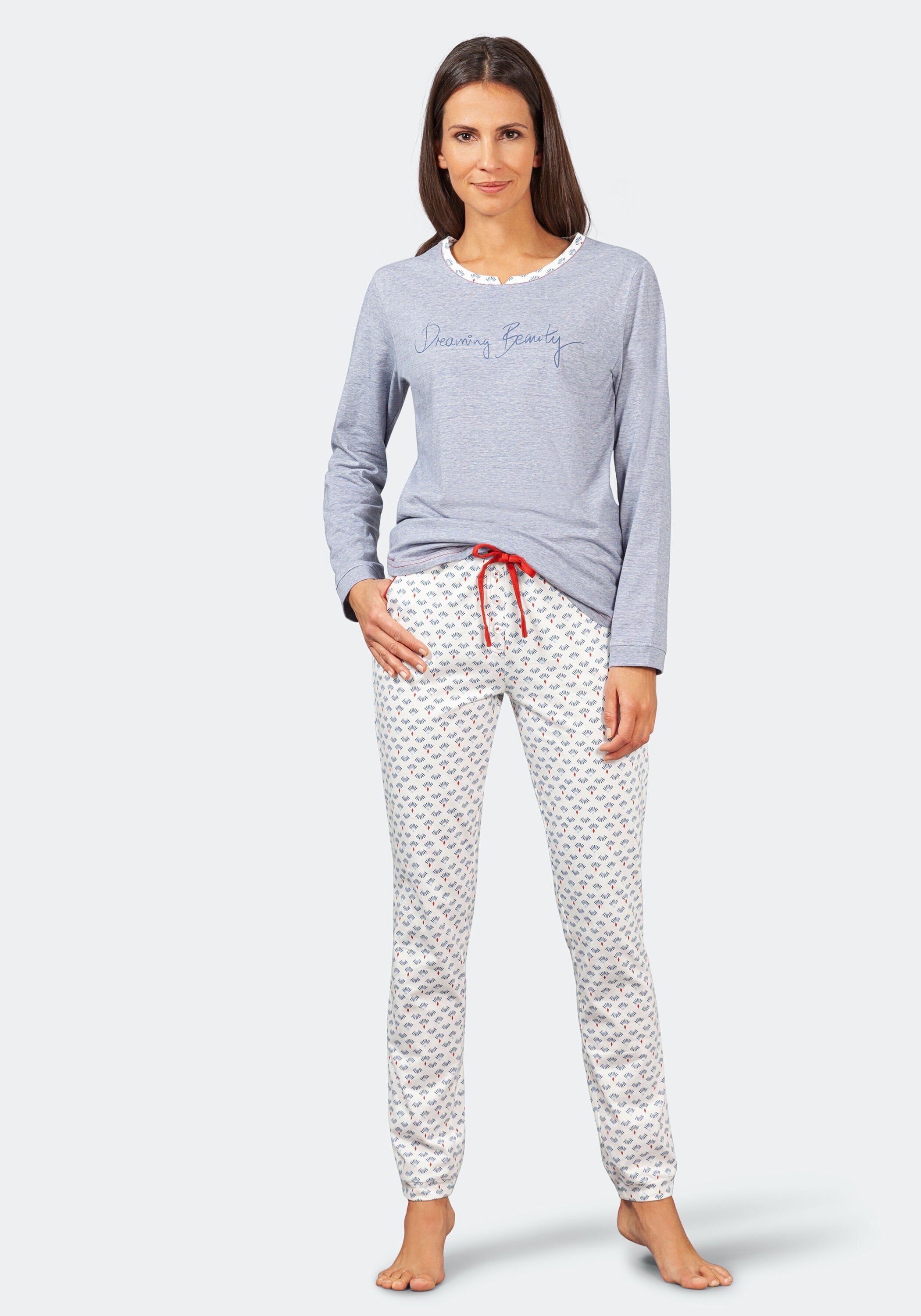 Damen Schlafanzug Baumwolle Lang - Zweiteiler Pyjama Set
