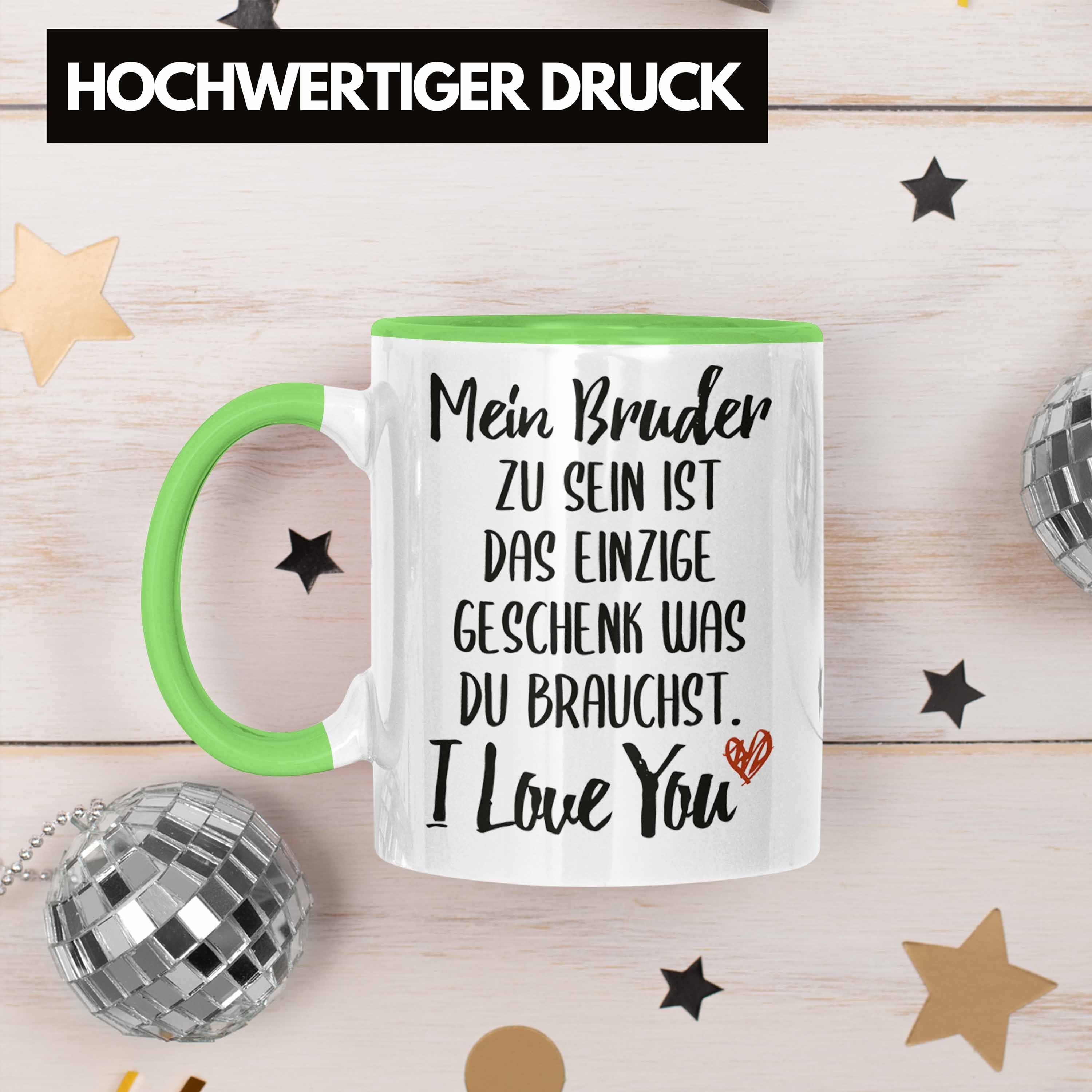 Trendation Tasse Kaffeetasse von für Schwester Trendation - Tasse Bruder Bruder Geschenkidee Grün Geschwister Geschenk