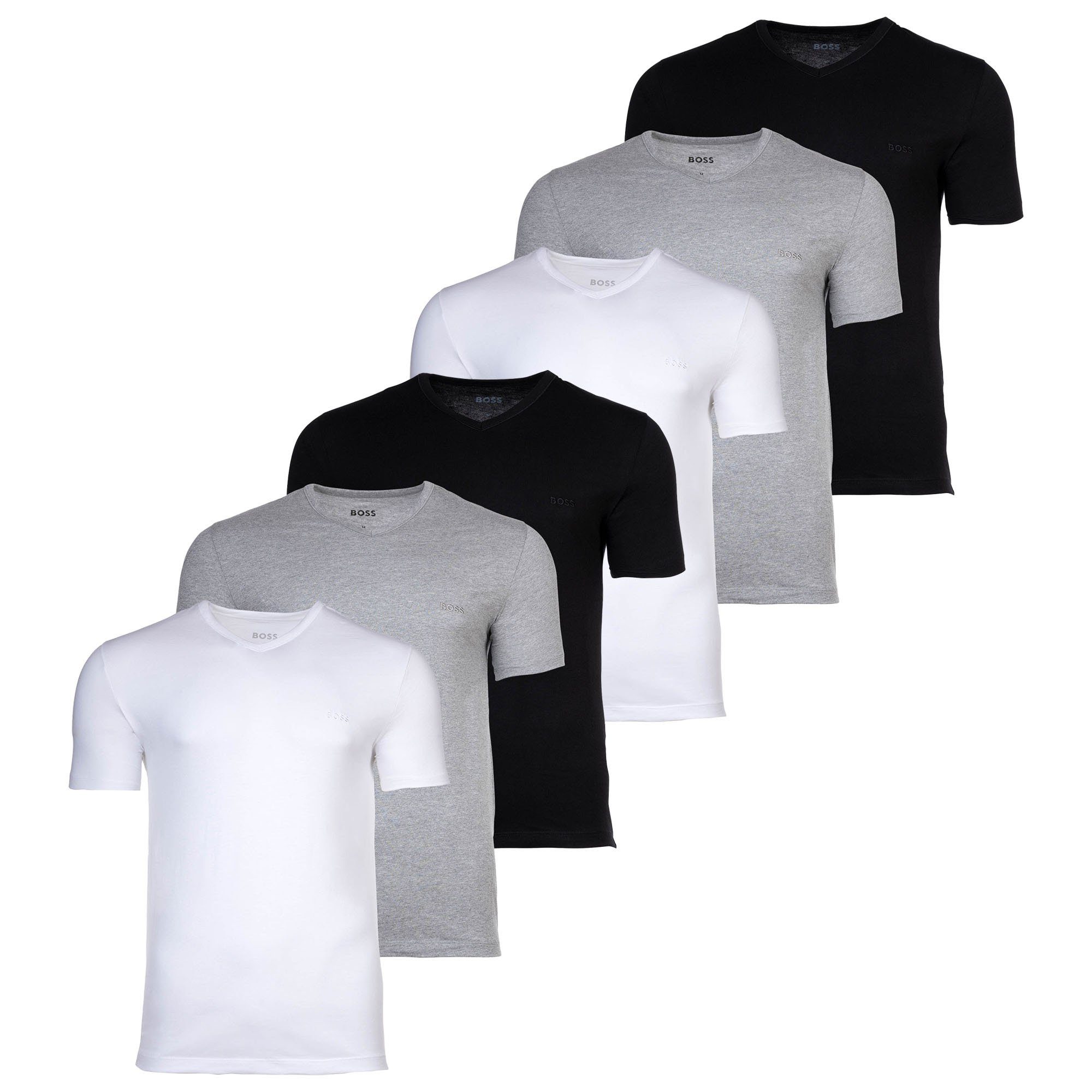 Boxer Boxershorts, 6er Briefs Herren - BOSS Pack 6P T-Shirt Weiß/Grau/Schwarz