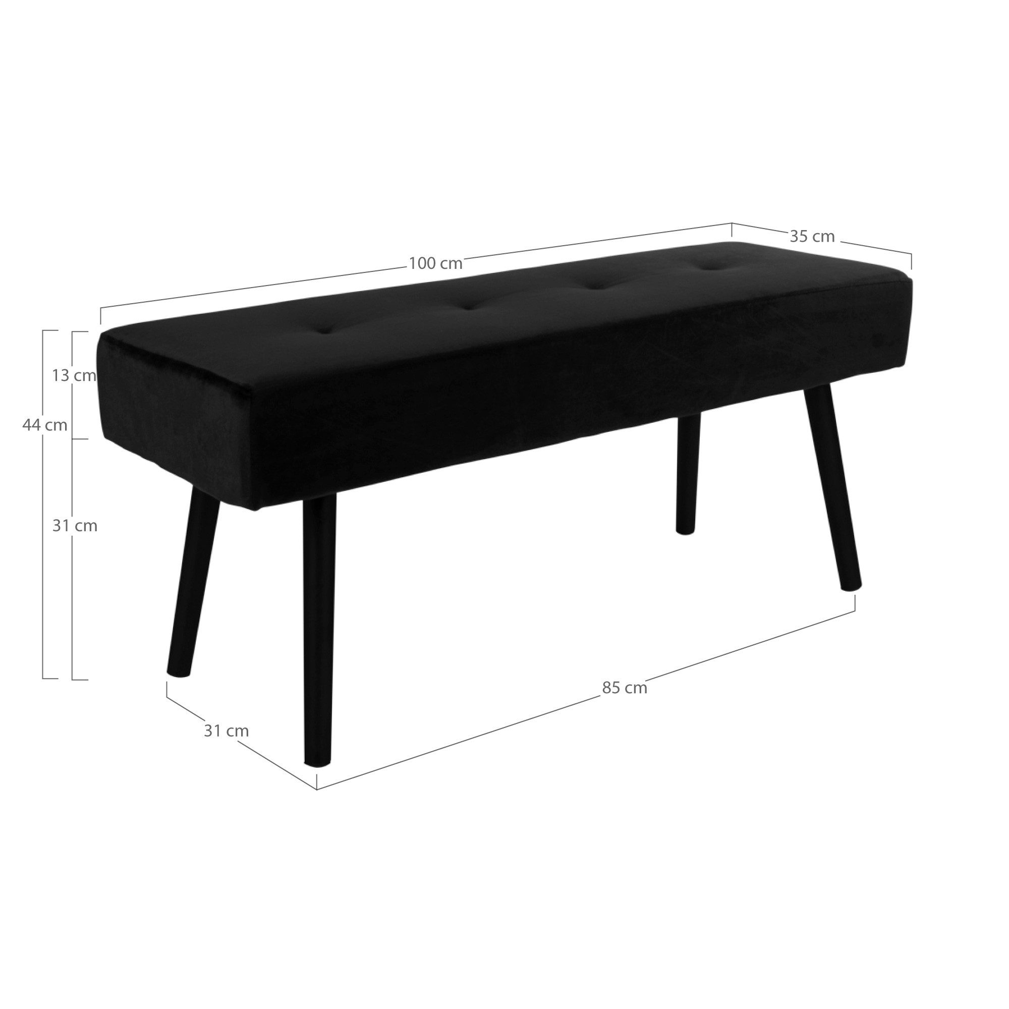 House Nordic Sitzbank in Schwarz, Velour - 100x44x35cm (BxHxT) – Bild 4 von 4