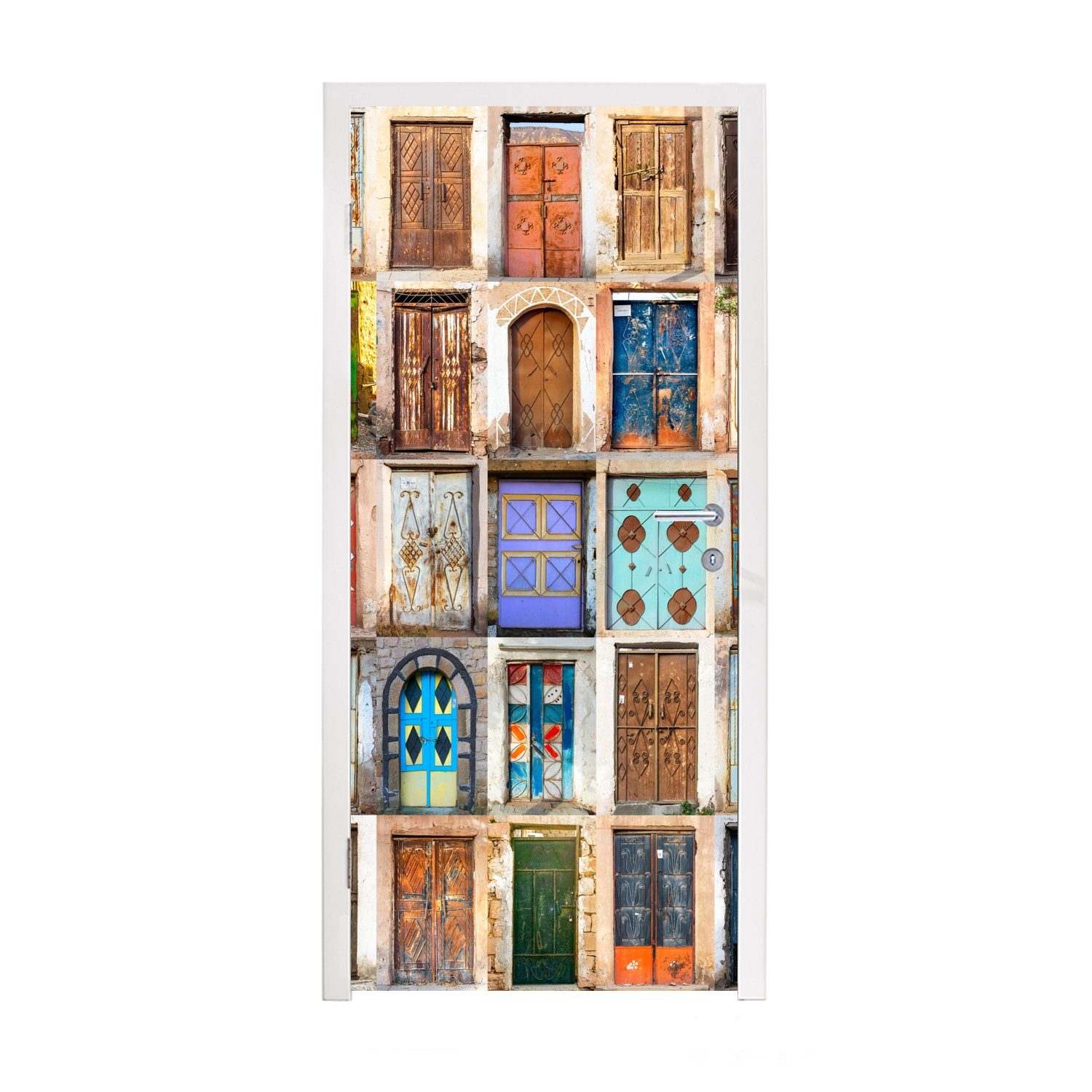 MuchoWow Türtapete Türen - Architektur - Vintage - Collage, Matt, bedruckt, (1 St), Fototapete für Tür, Türaufkleber, 75x205 cm