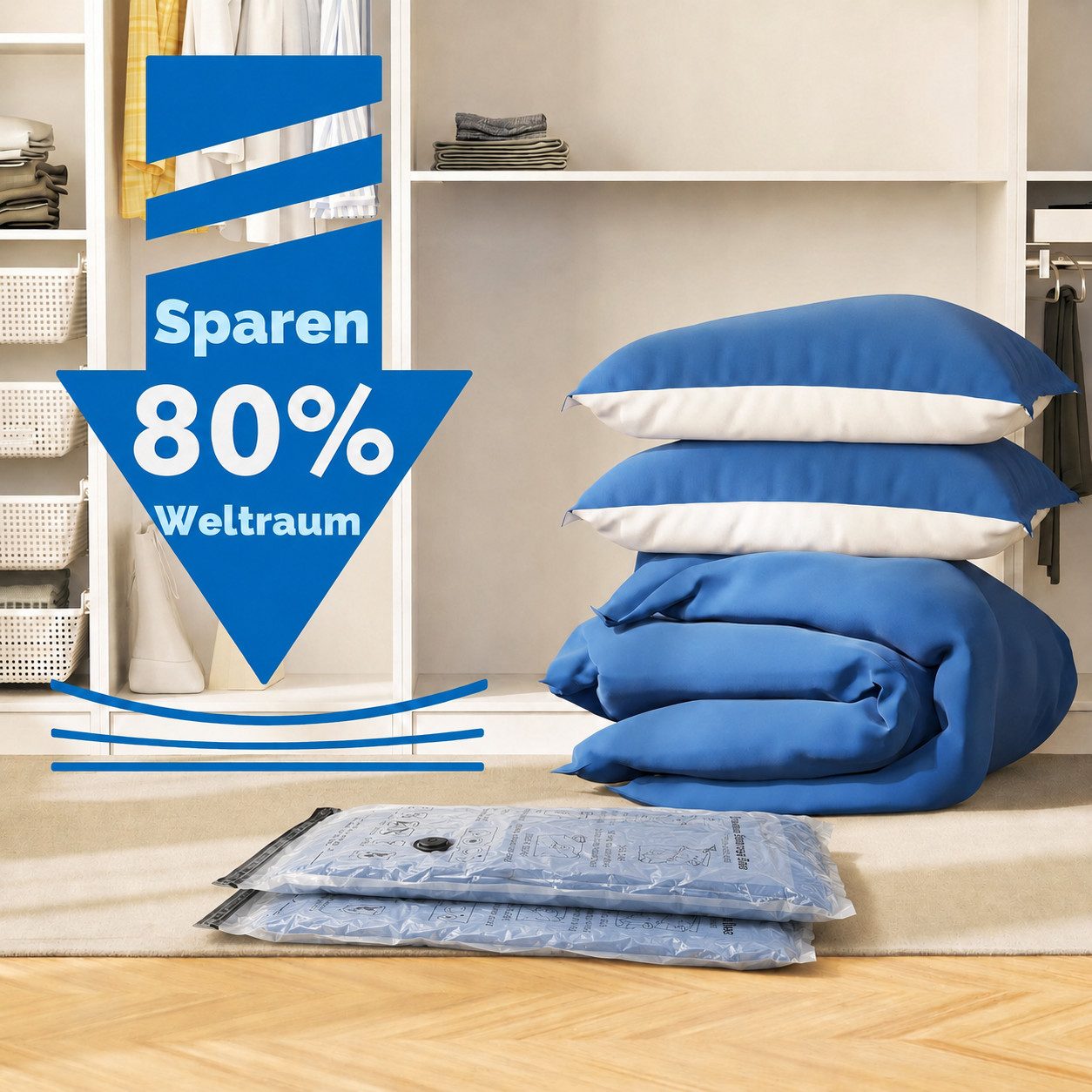 ibettertec Kofferorganizer Vakuumbeutel für Kleidung 17-teilig, 4 Größen mit Handpumpe (Vakuumbeutel für Kleidung 17-teilig, 16 Vakuum Aufbewahrungsbeutel mit Handpumpe, 4 Größen 70x100/60x80/50x70/40x60 cm, platzsparend, luftdicht & wiederverwendbar)