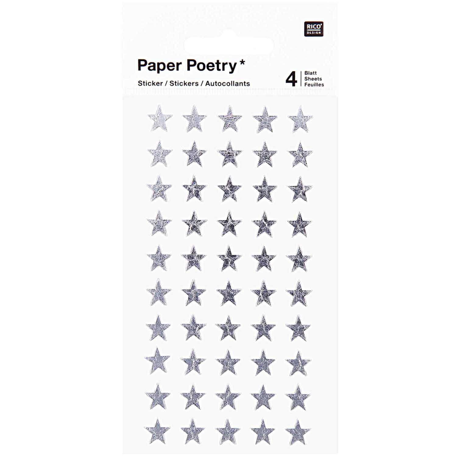Rico Design Weihnachtsfigur Sticker Sterne silber 10mm 4 Bogen Paper Poetry