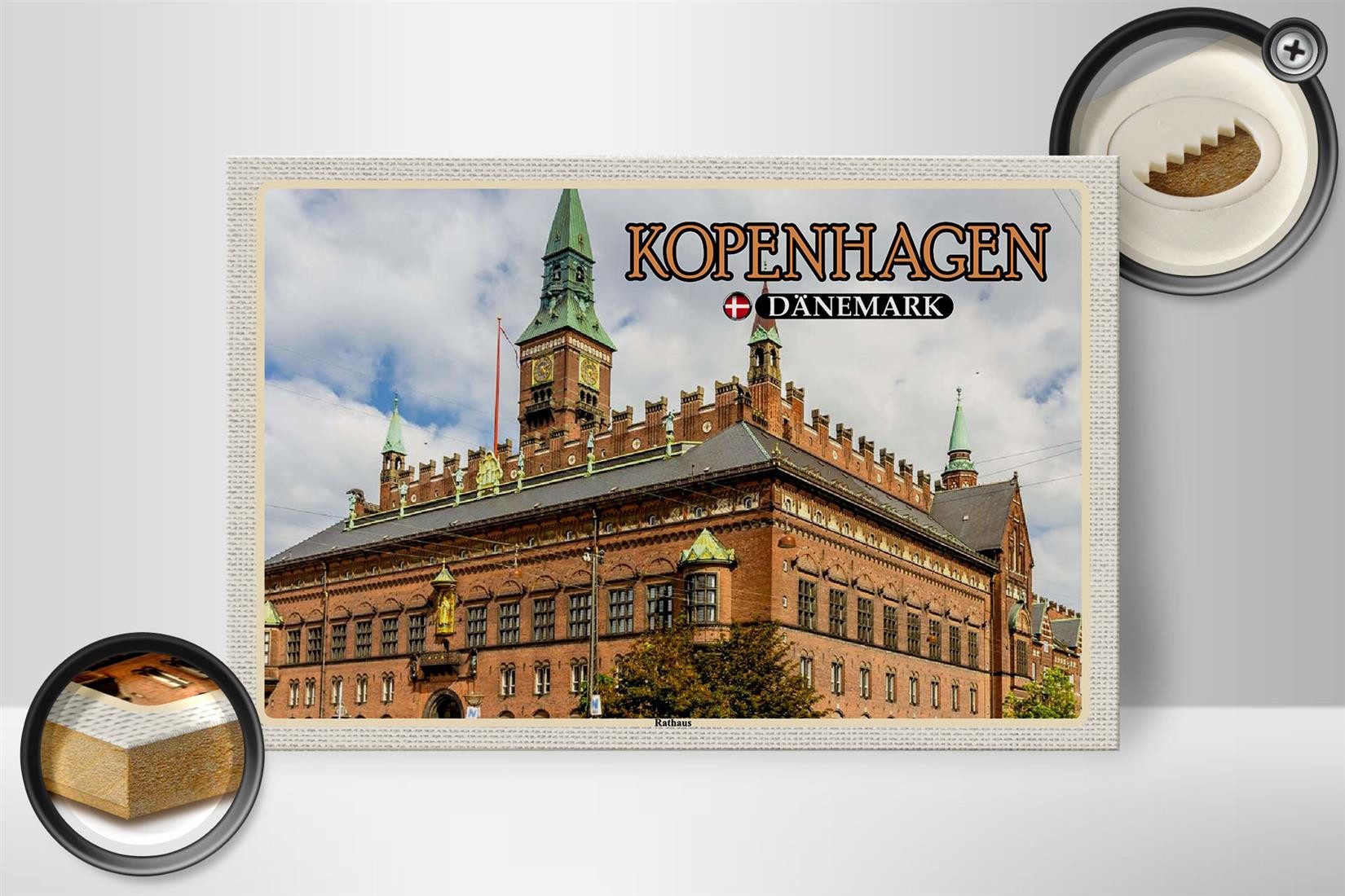 Femer GmbH Holzbild Reise 30x20cm Kopenhagen Dänemark Rathaus, (1 St), Glatte Holzfaserplatte (MDF), vorn beschichtet