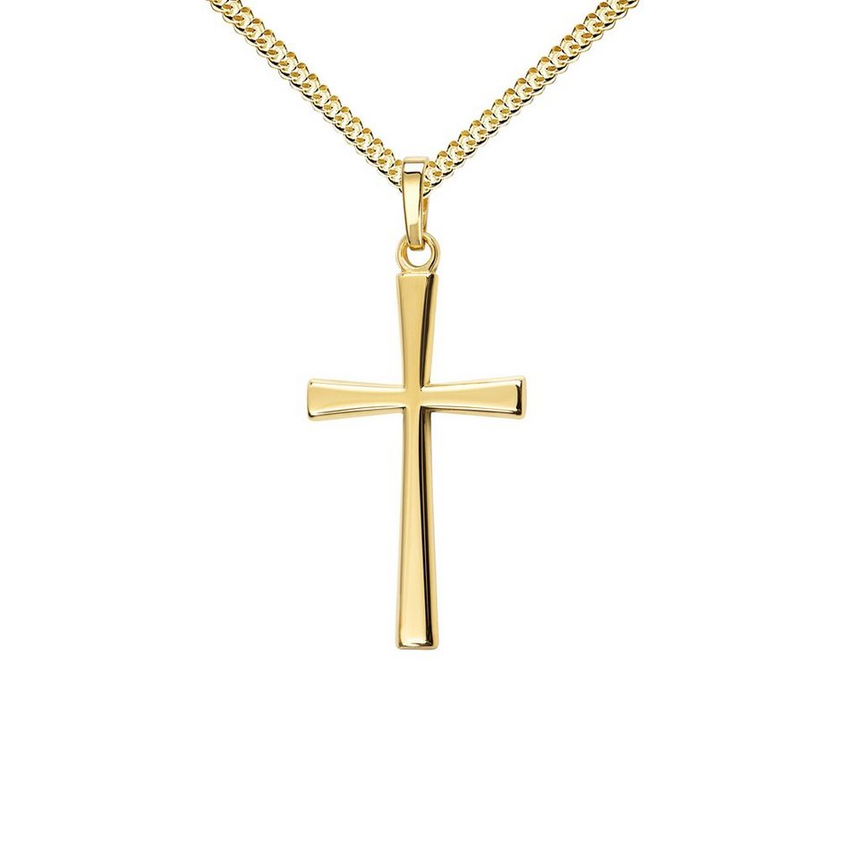 JEVELION Kreuzkette Kreuzanhänger 585 Gold - Made in Germany (Goldkreuz,  für Damen und Herren), Mit Kette vergoldet- Länge wählbar 36 - 70 cm oder  ohne