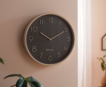 Dekoleidenschaft Wanduhr "Simple Life" Ø 38 cm, moderne Analoguhr in Holz Optik, Küchenuhr (analog mit Zahlen, schlichte Uhr zum Aufhängen aus MDF)